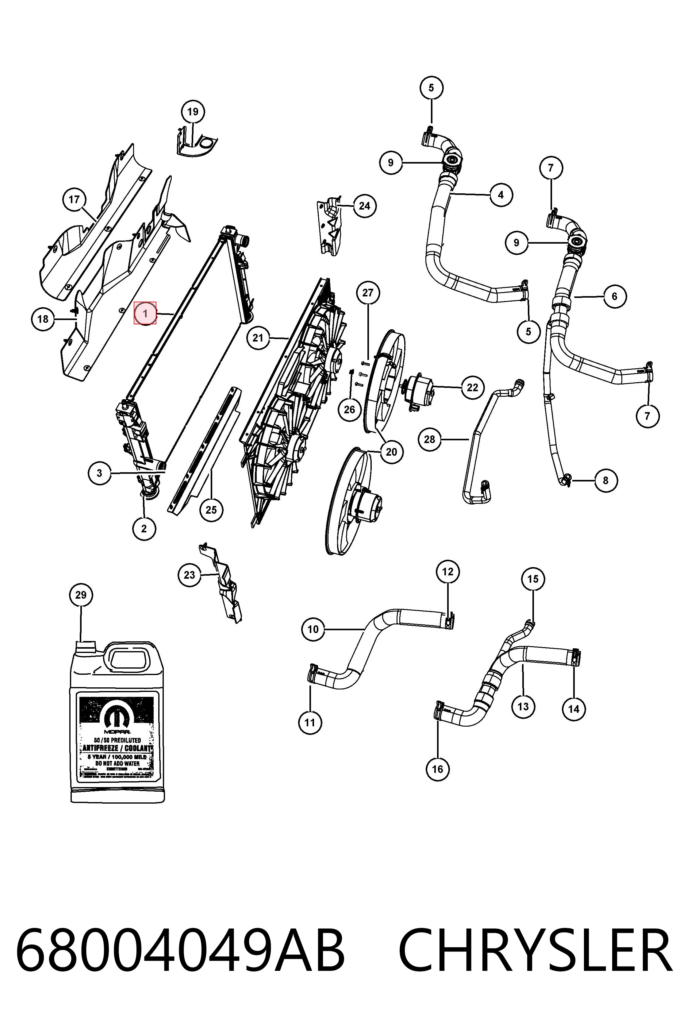 Do koszyka K05191249AA Fiat/Alfa/Lancia Chłodnica silnika