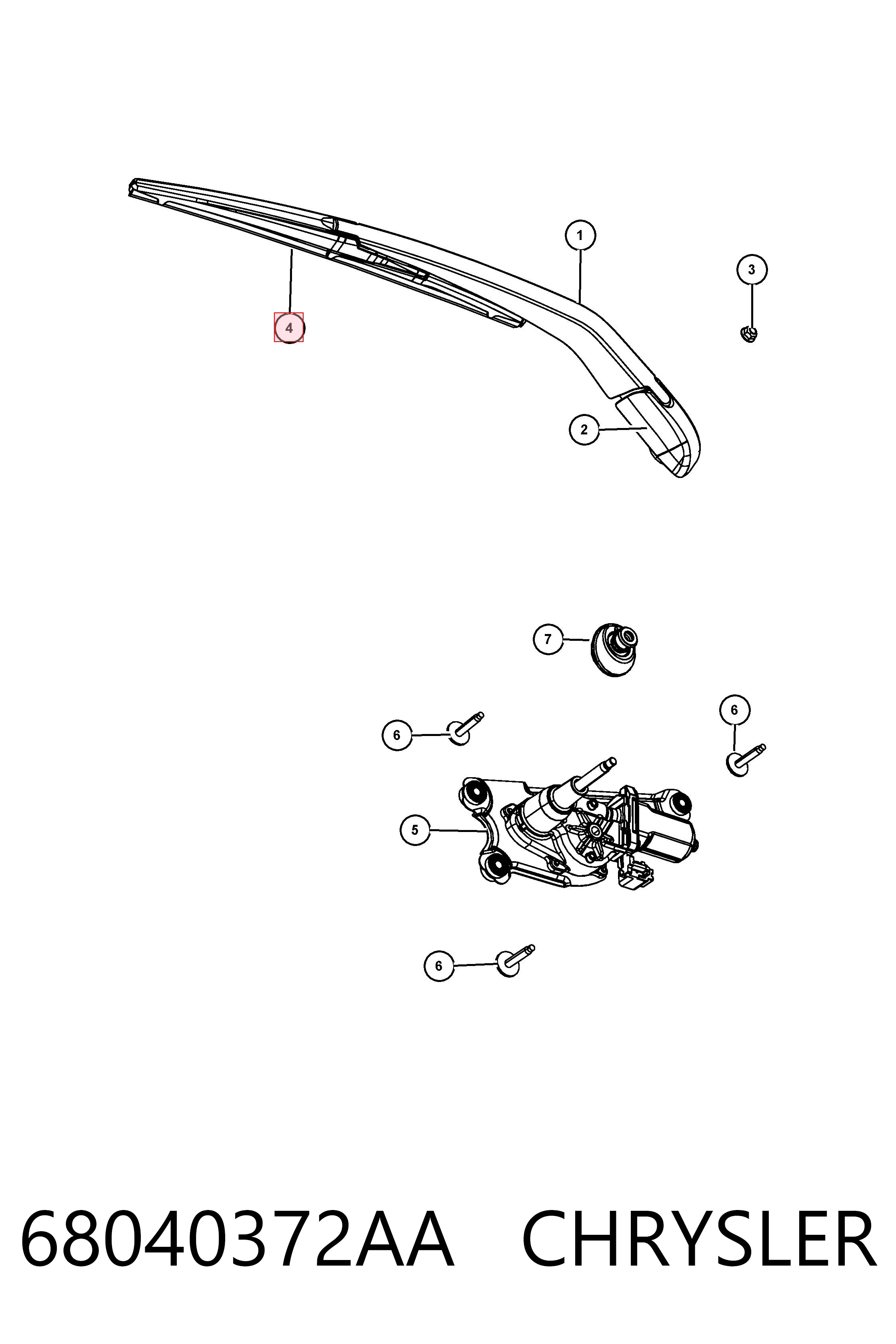 68040372AA Chrysler Pióro wycieraczki szyby tylnej