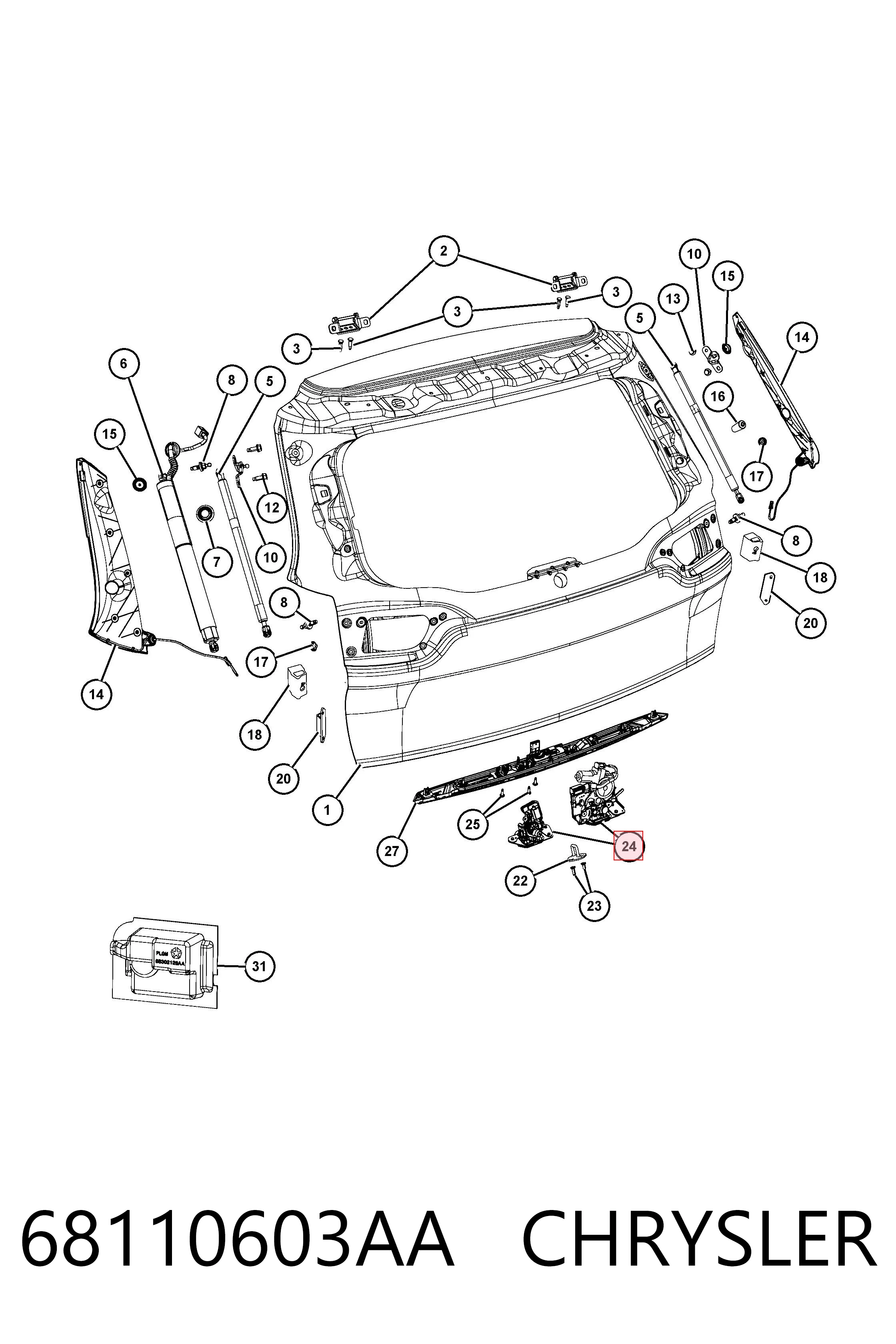 Zamek klapy bagażnika (3/5 drzwi tylnych) do Jeep Grand Cherokee IV WK