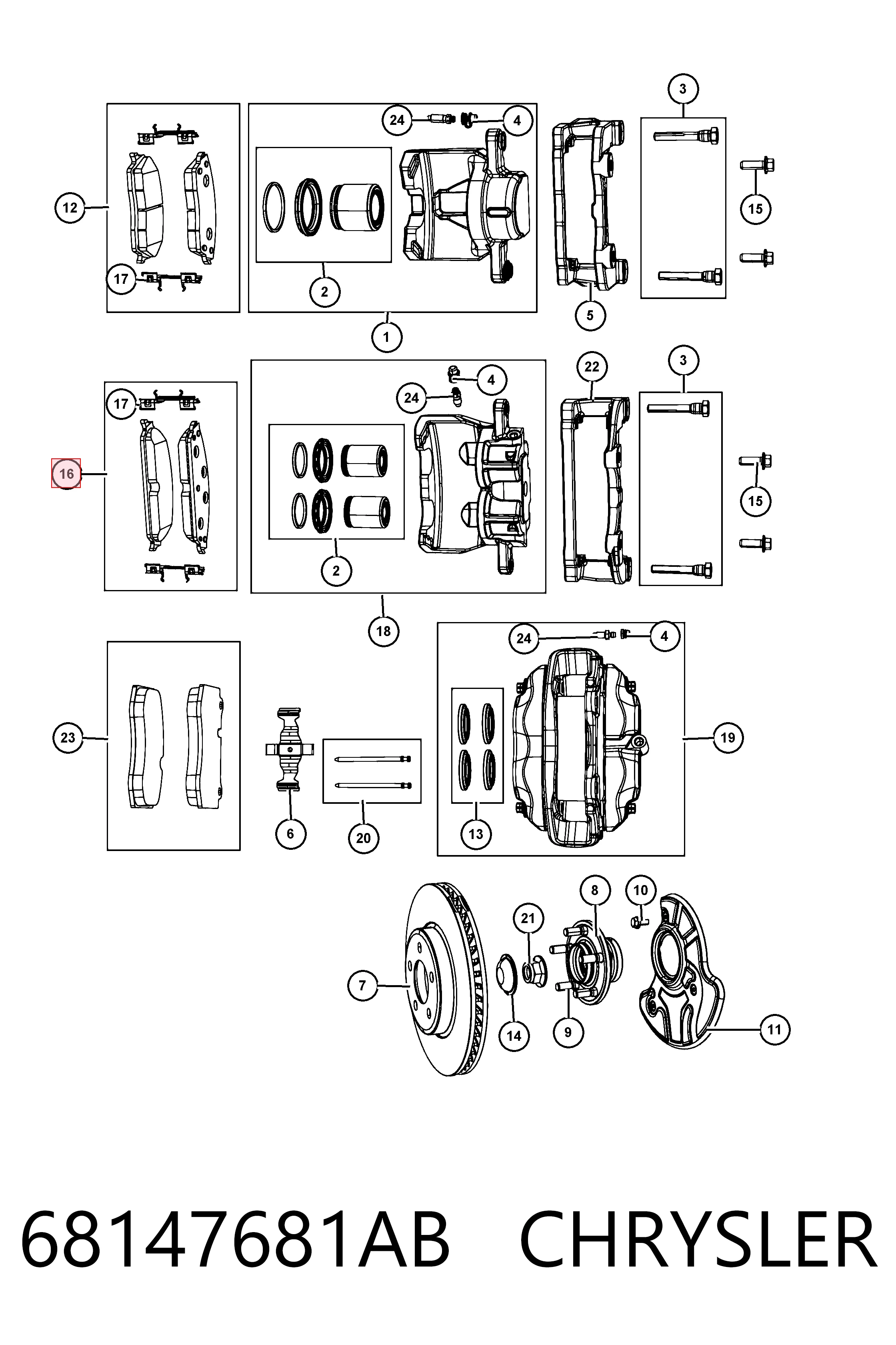 68147681AB Chrysler Klocki hamulcowe przednie tarczowe