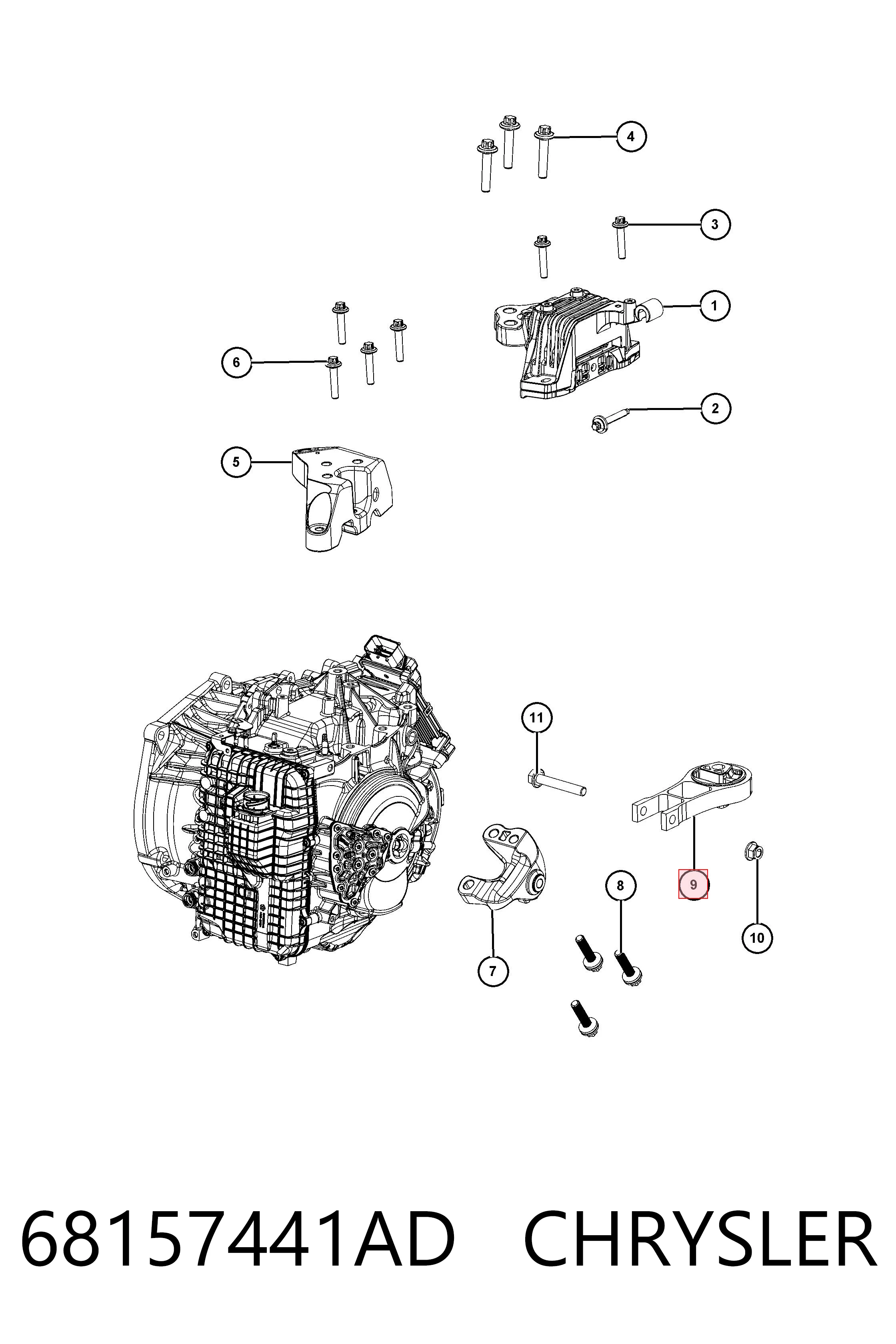 68157441AD Chrysler Poduszka (podpora) silnika tylna