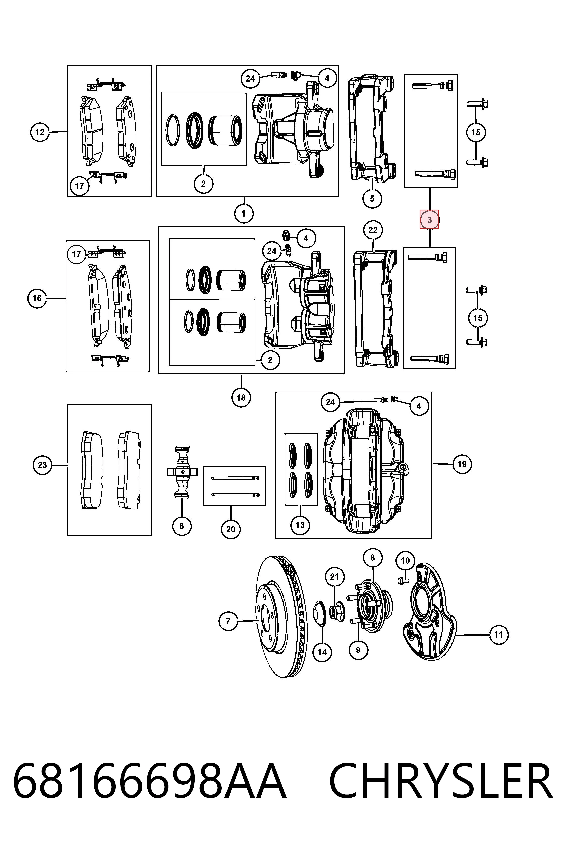 68166698AA Chrysler Zestaw naprawczy zacisku hamulcowego przedniego