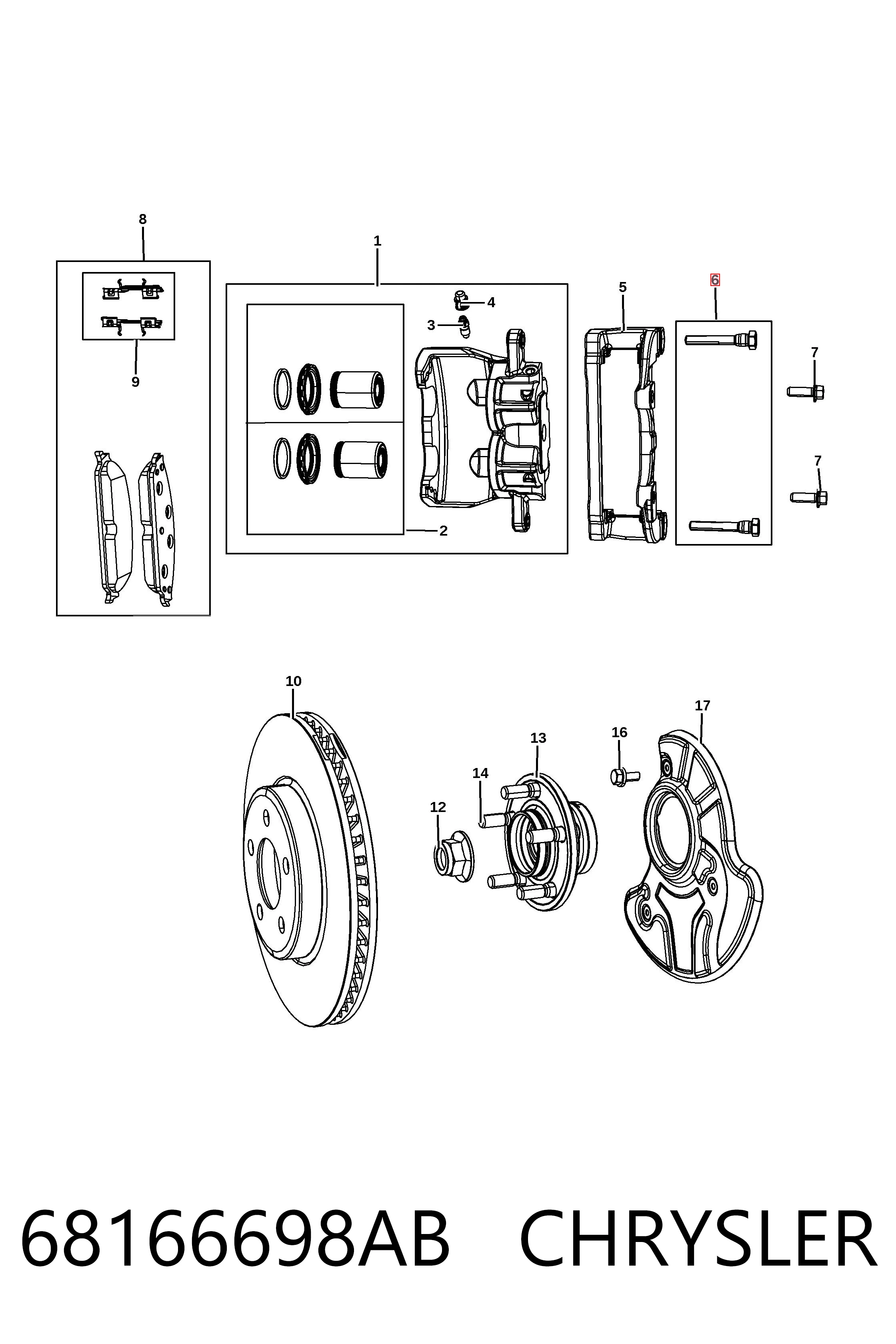 68166698AB Chrysler Zestaw naprawczy zacisku hamulcowego przedniego