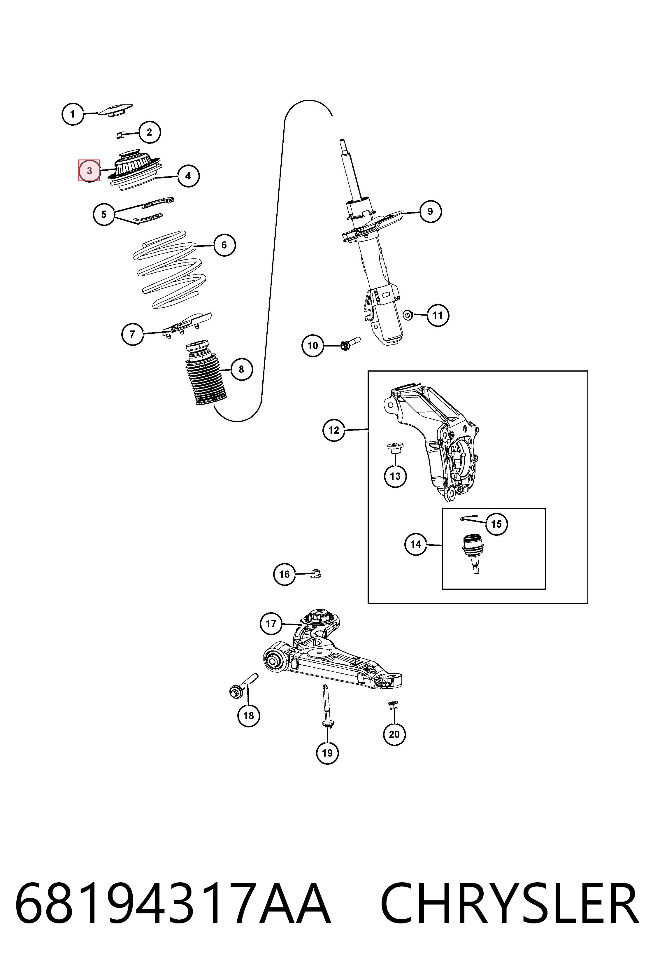 68194317AA Chrysler Podpora amortyzatora przedniego lewego