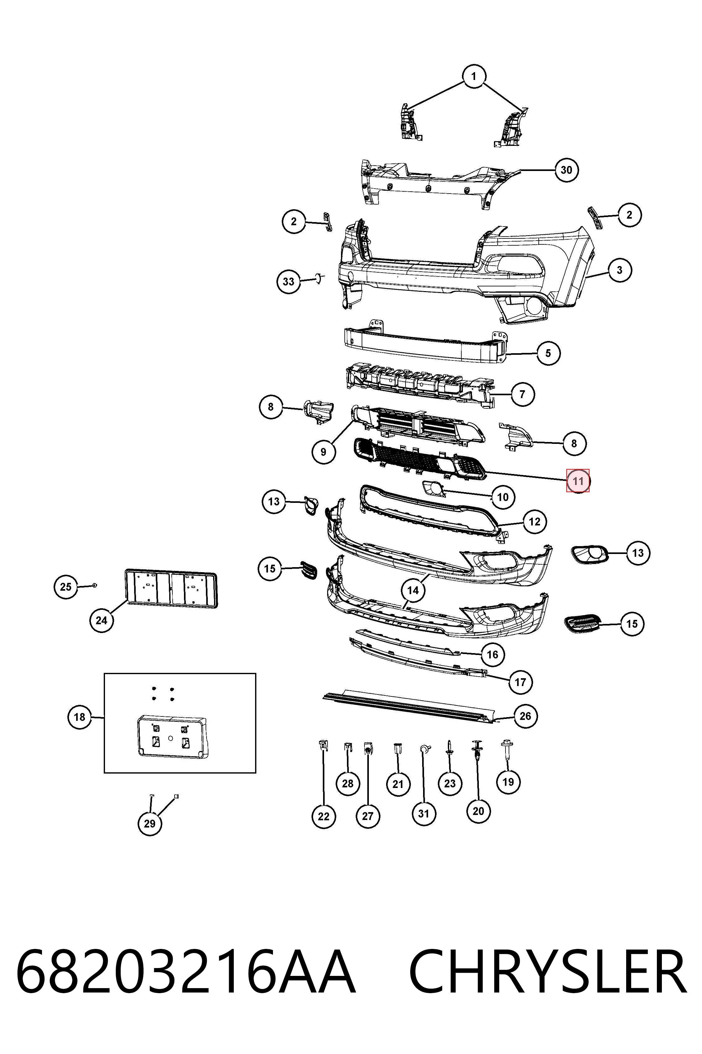 68203216AA Chrysler Kratka zderzaka przedniego dolna
