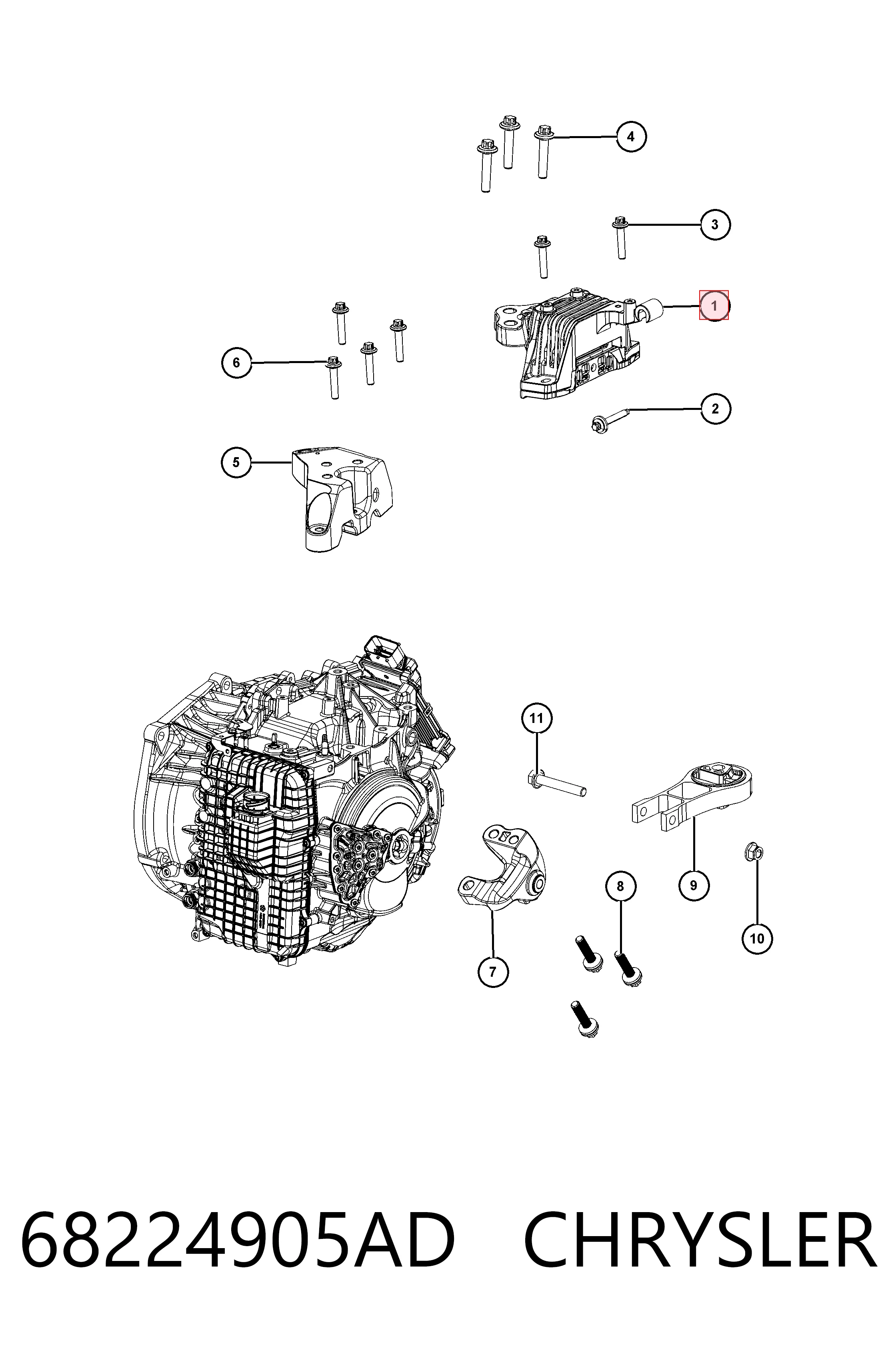 68224905AD Chrysler Poduszka (podpora) silnika lewa