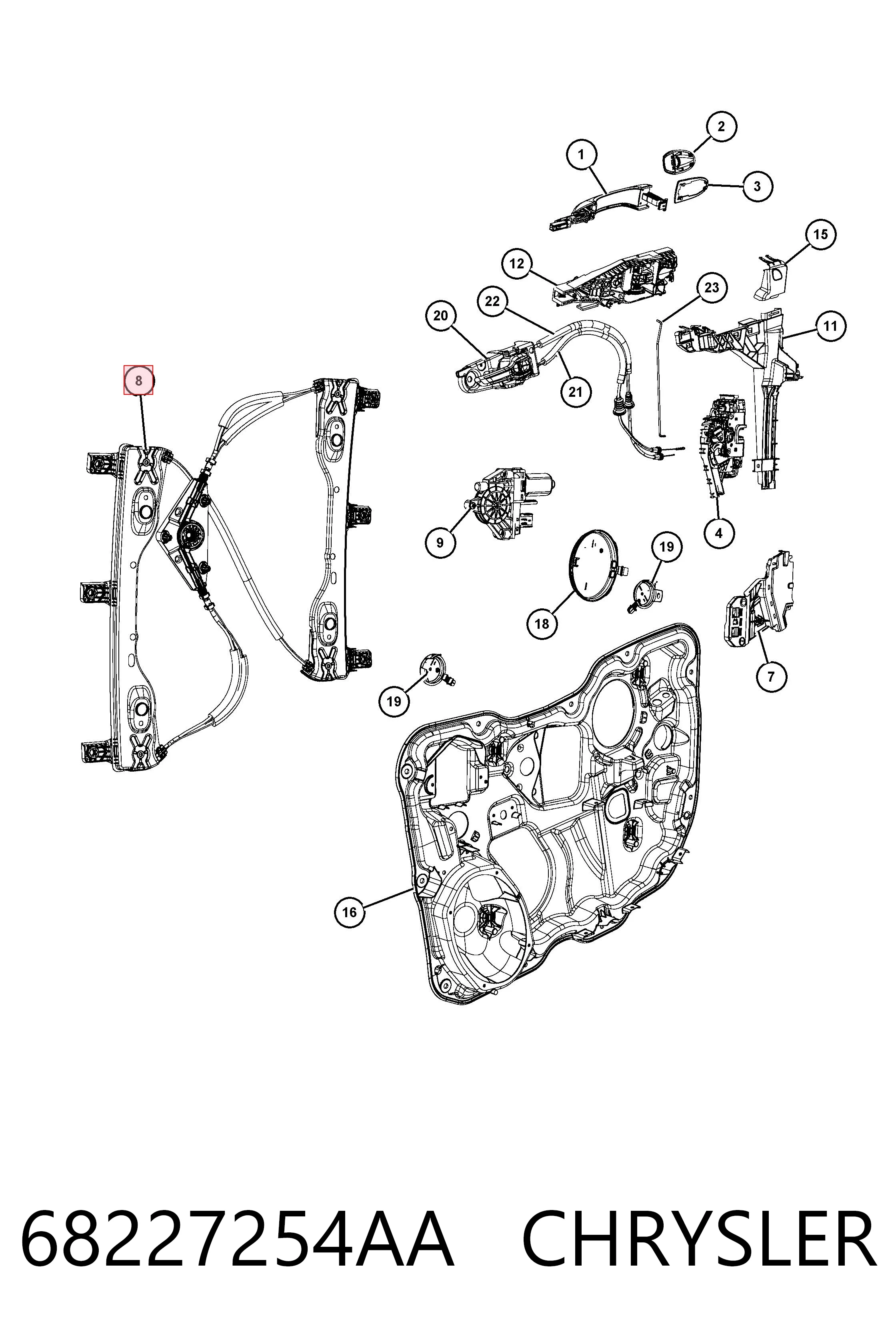 Mechanizm podnoszenia szyby drzwi przednich prawych do Jeep Cherokee  KL