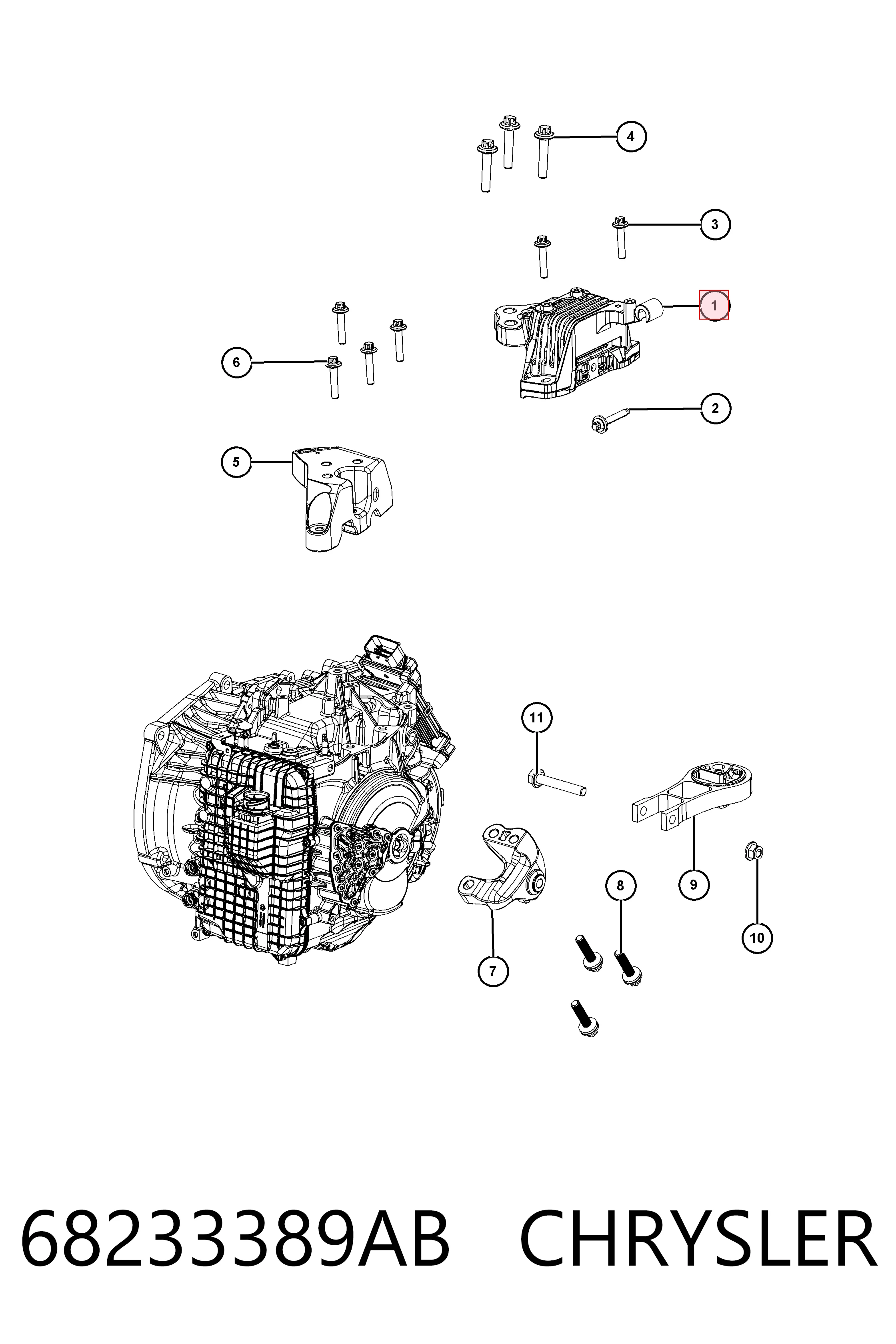68233389AB Chrysler Poduszka (podpora) silnika lewa