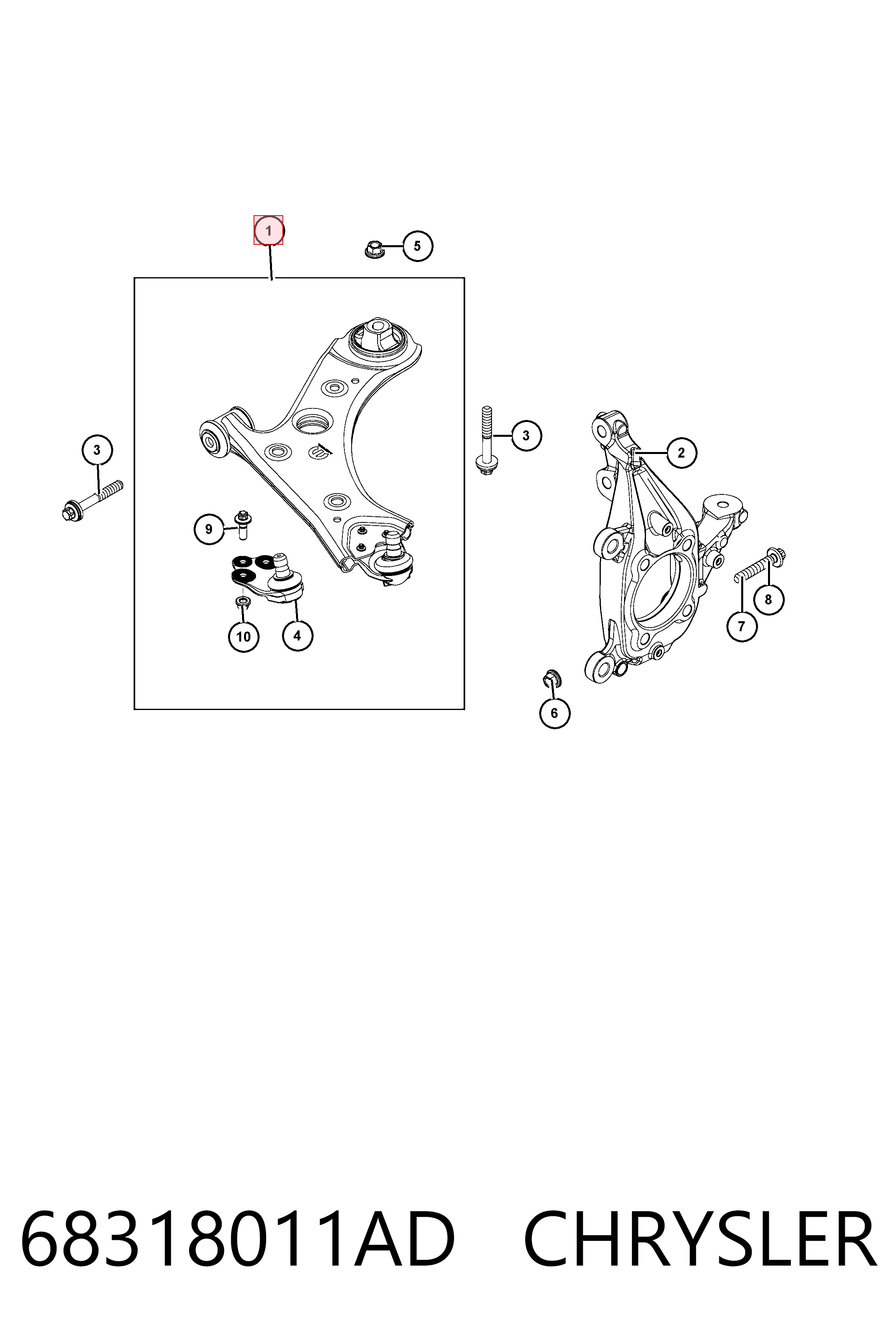 Do koszyka K68318011AF Fiat/Alfa/Lancia Wahacz zawieszenia przedniego dolny lewy