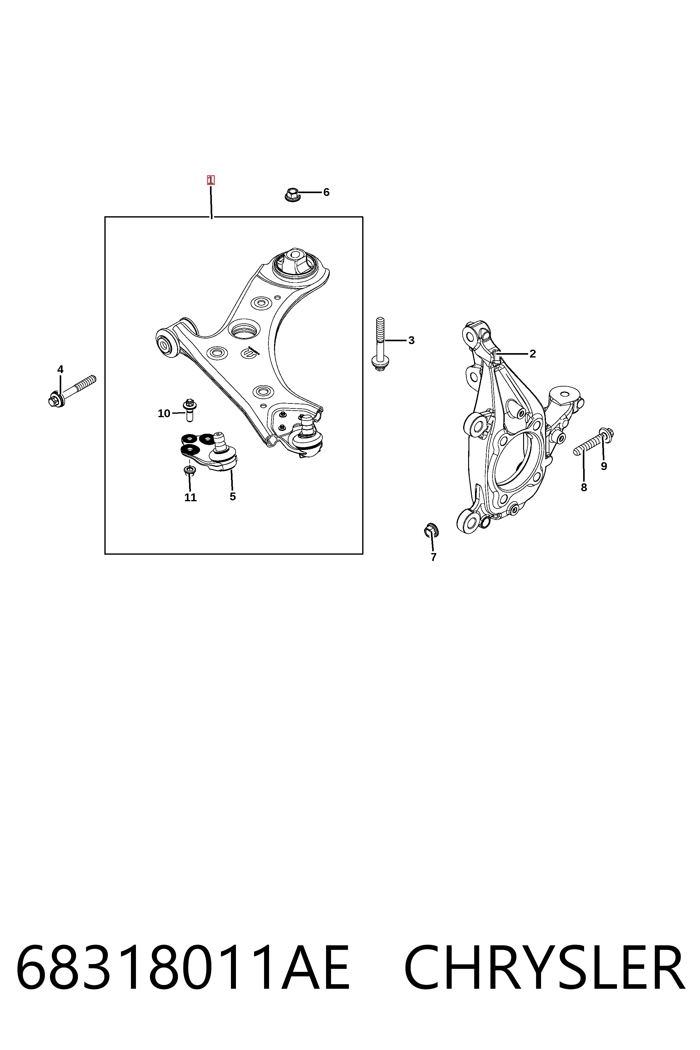Wahacz zawieszenia przedniego dolny lewy K68318011AF Fiat/Alfa/Lancia