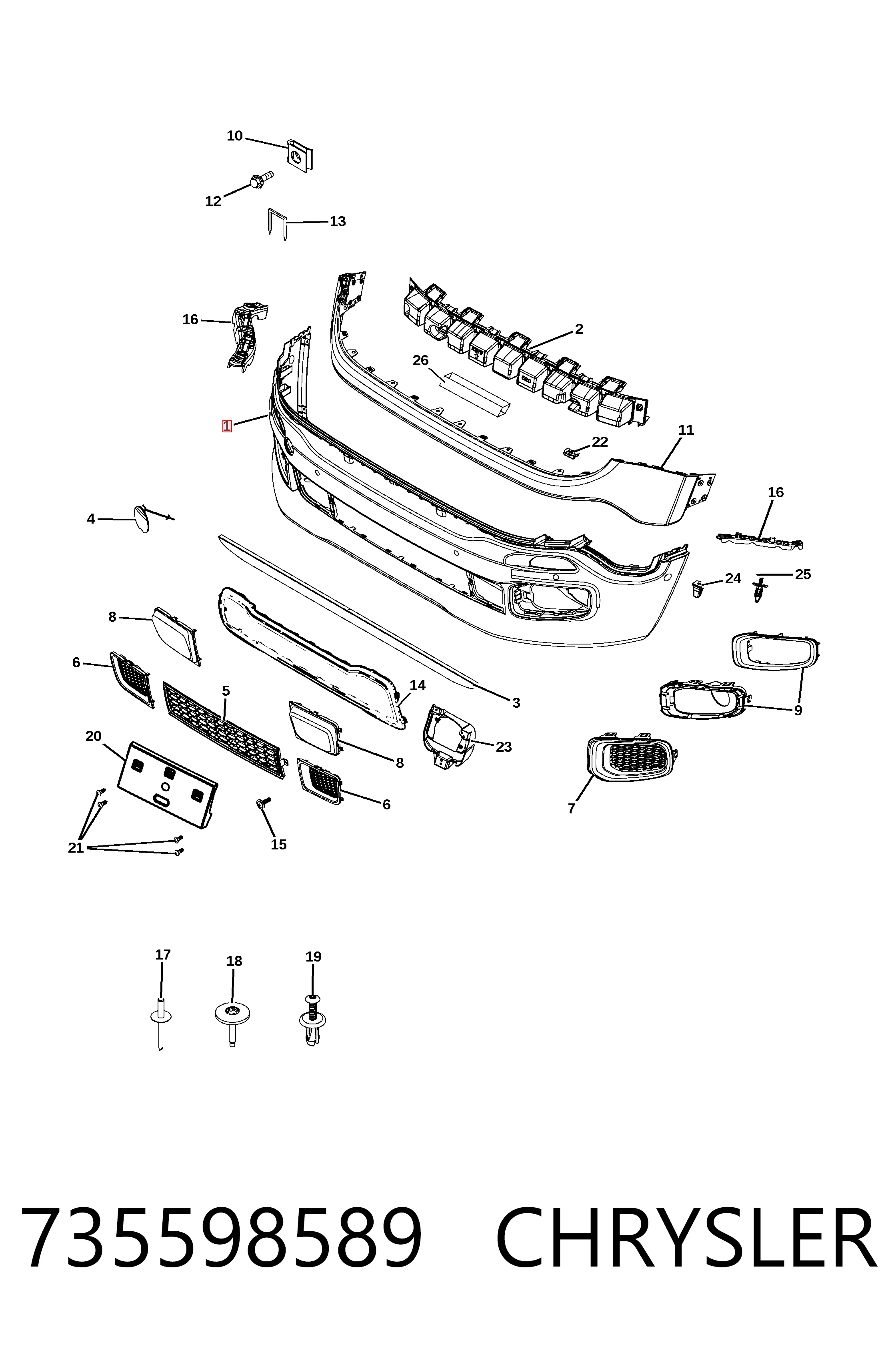 Zderzak przedni Jeep RENEGADE SUV (BU) (2014 - 2023) cena, od 114,35 USD