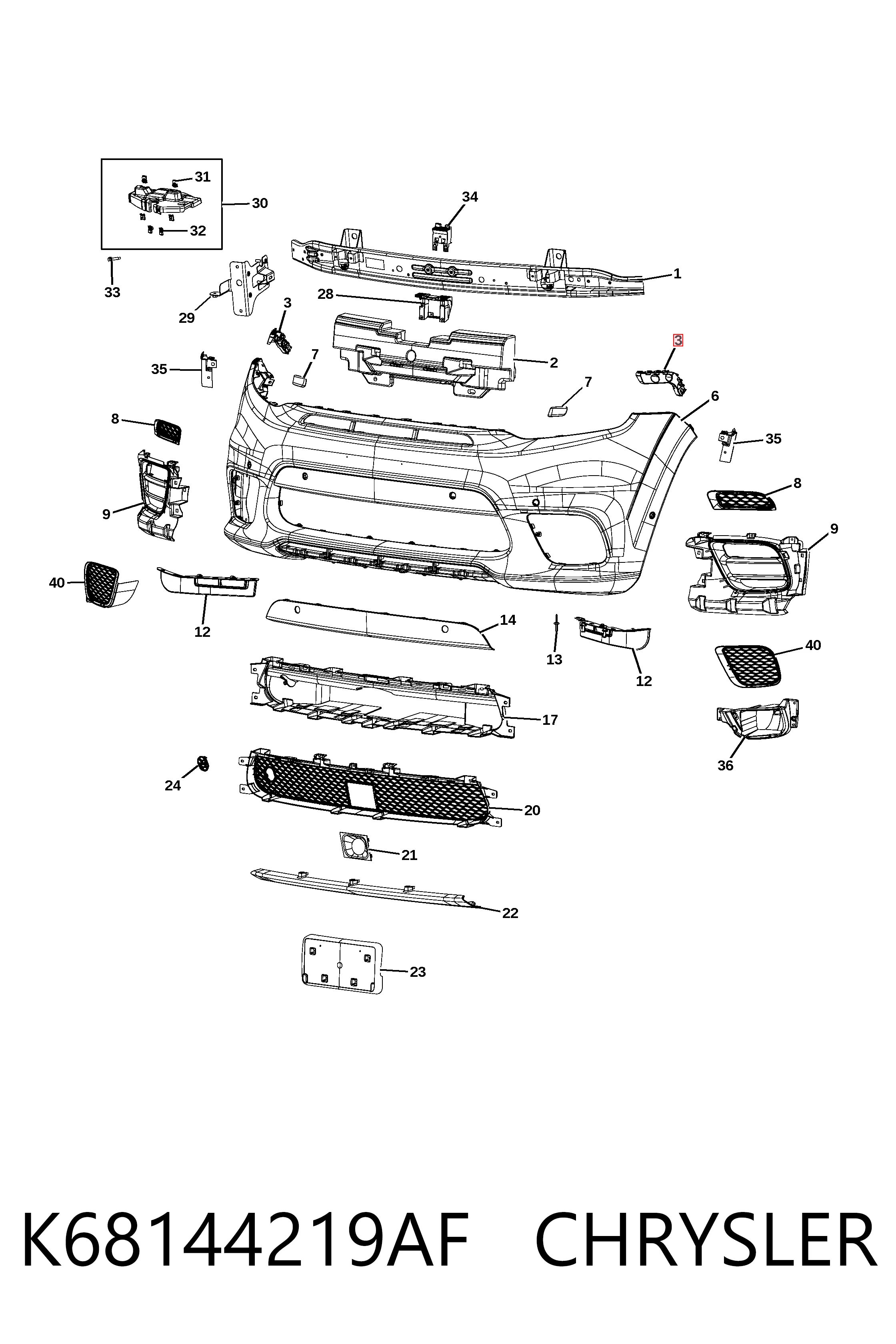 Do koszyka K68144219AE Fiat/Alfa/Lancia Wspornik zderzaka przedniego lewy
