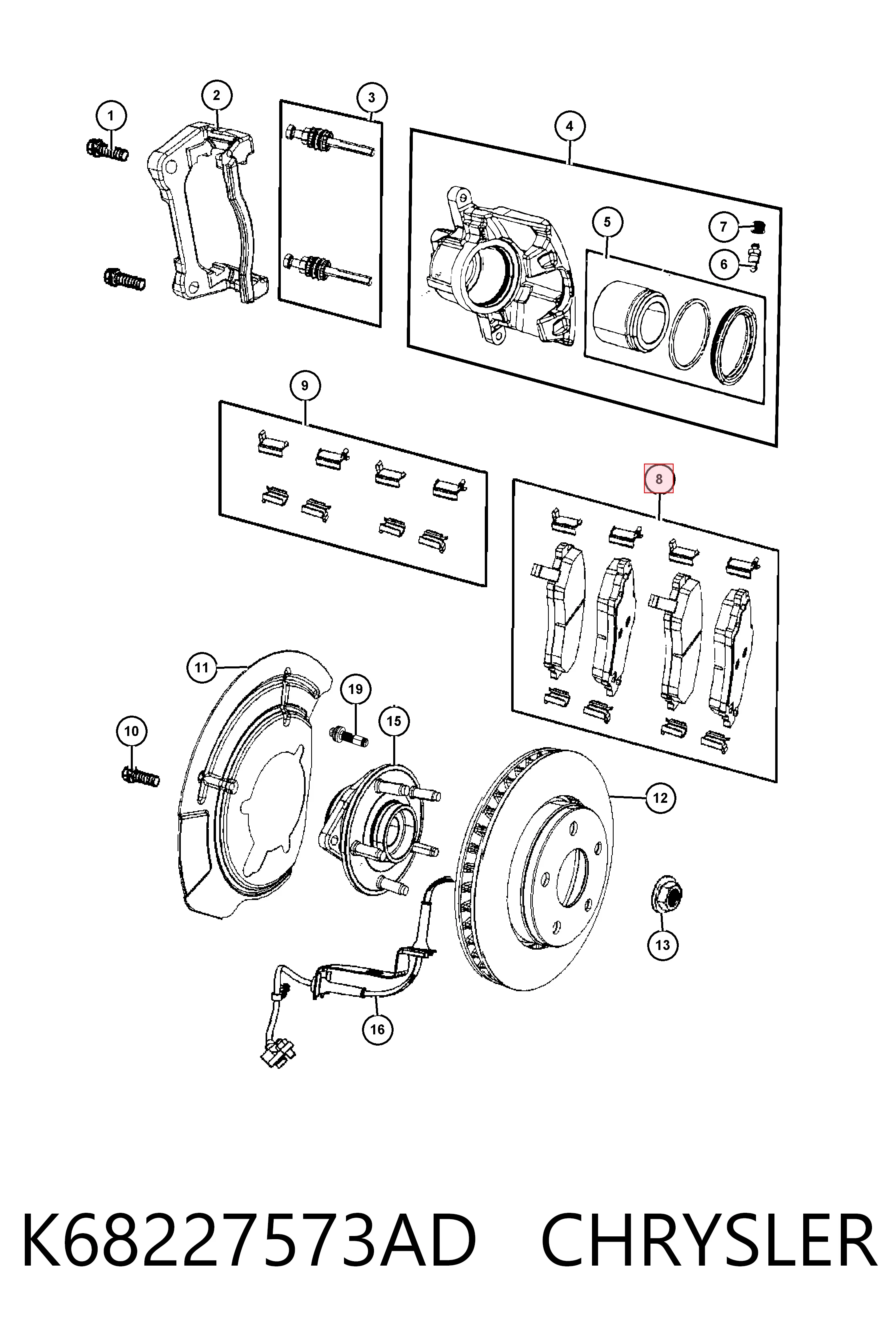 Klocki hamulcowe przednie tarczowe K68227573AC Fiat/Alfa/Lancia