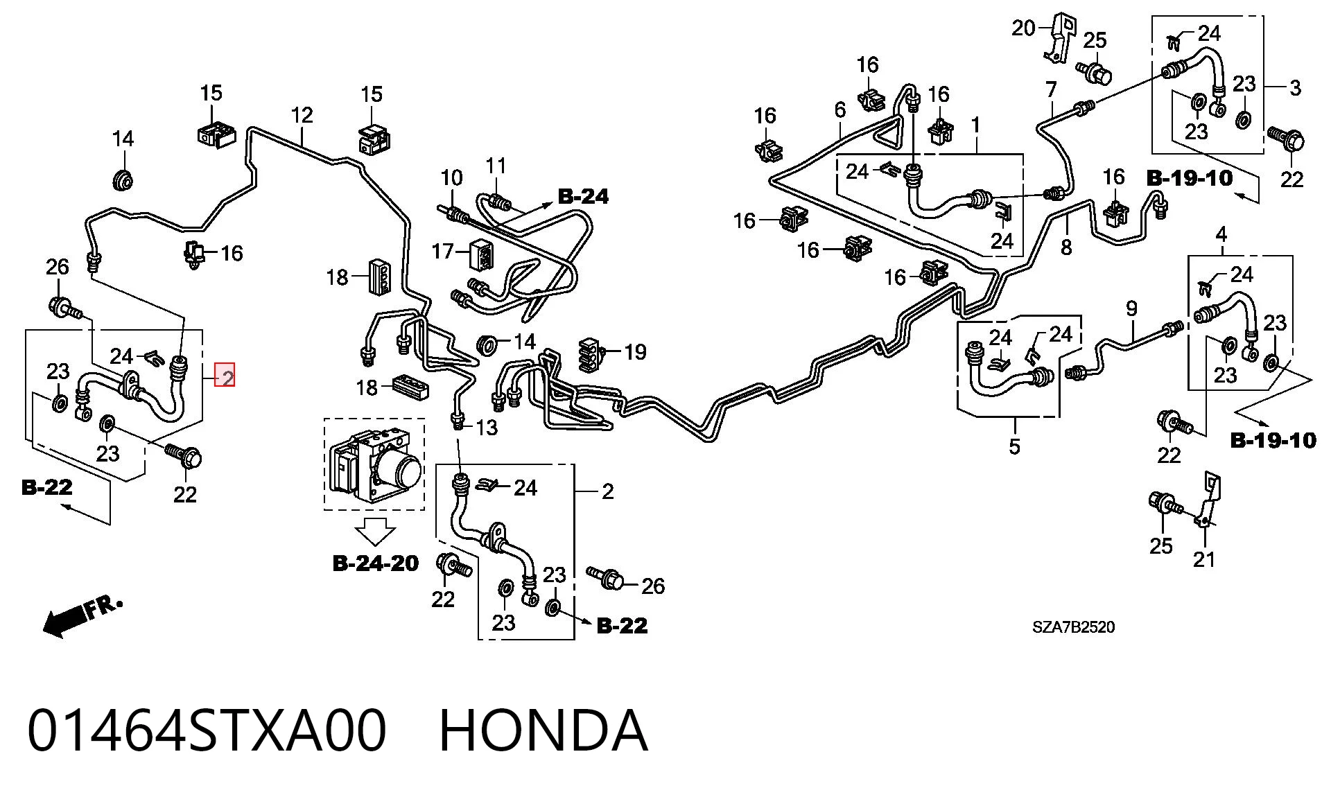 01464STXA00 Honda Przewód hamulcowy przedni