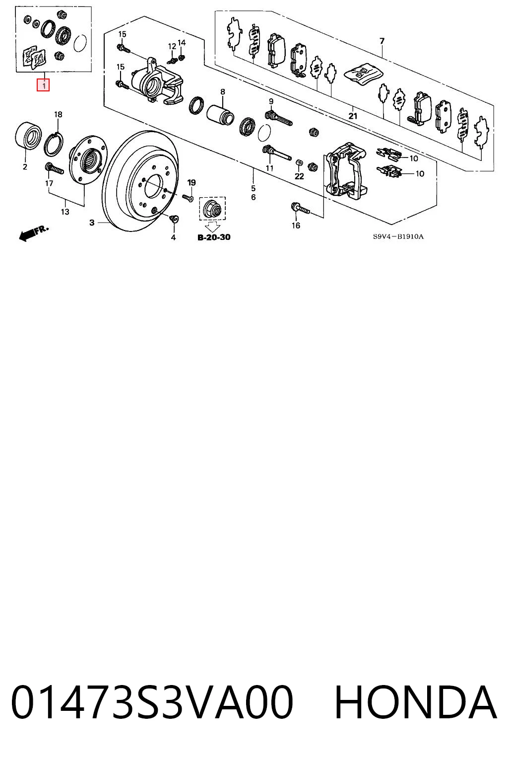 01473S3VA00 Honda Zestaw naprawczy zacisku hamulcowego tylnego