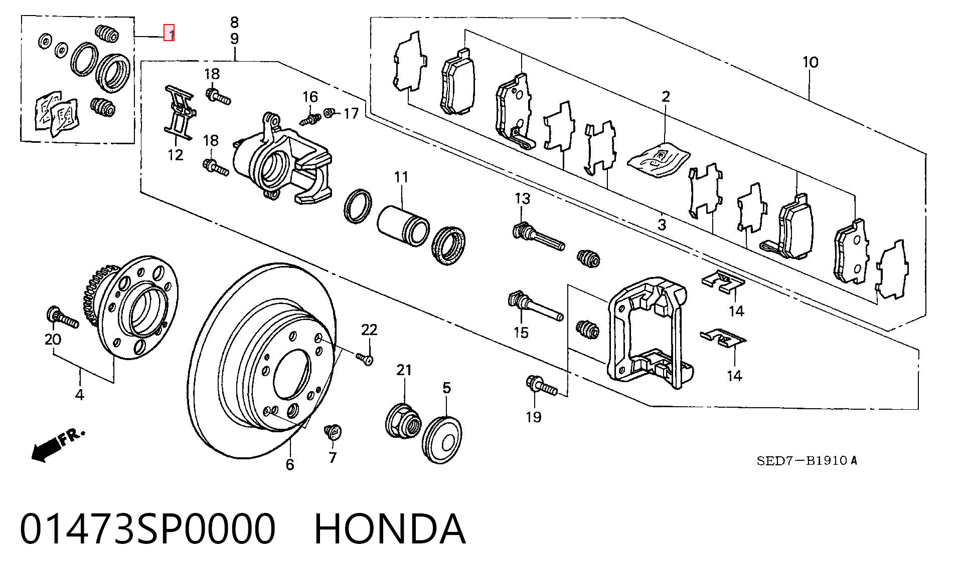 01473SP0000 Honda Zestaw naprawczy zacisku hamulcowego tylnego