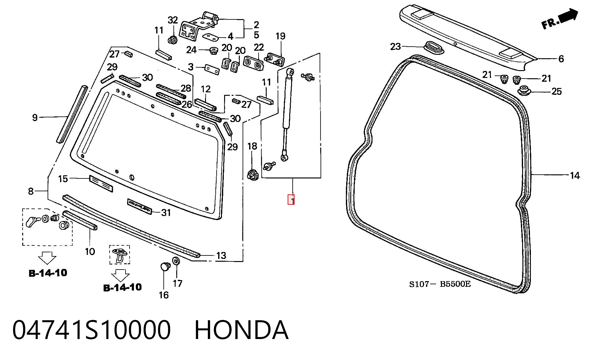 04741S10000 Honda Amortyzator klapy bagażnika (3/5 drzwi-tylnych)