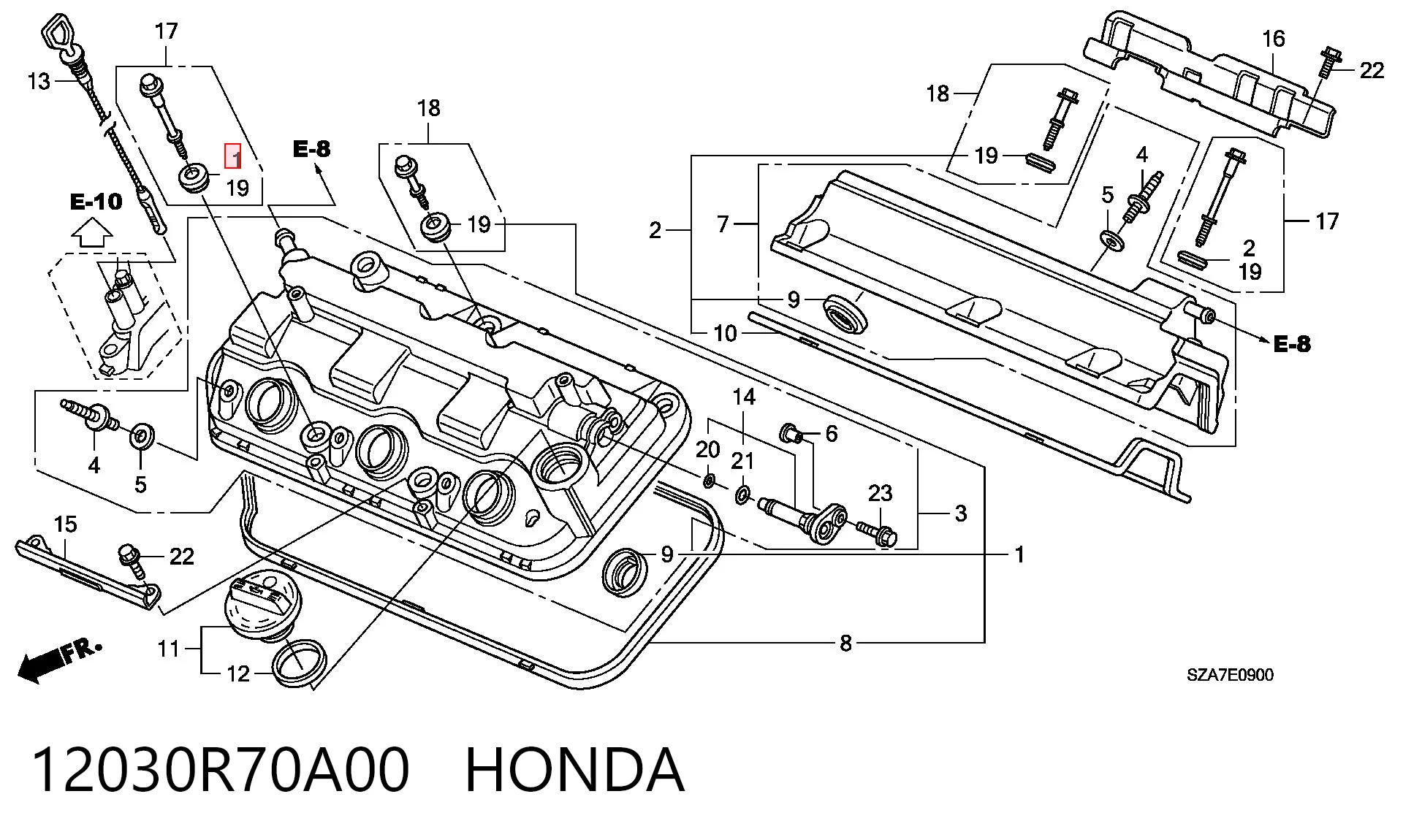 12030R70A00 Honda Uszczelka pokrywy zaworowej silnika, zestaw dla prawej strony