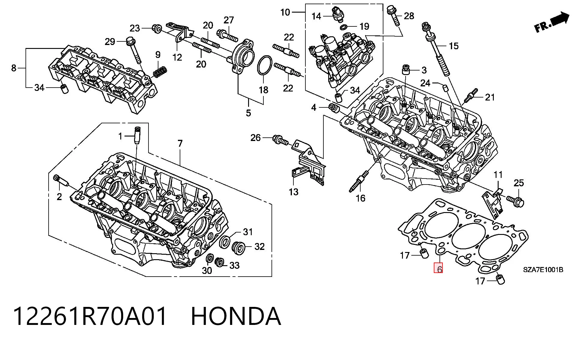 12261R70A01 Honda Uszczelka głowicy cylindrów prawa