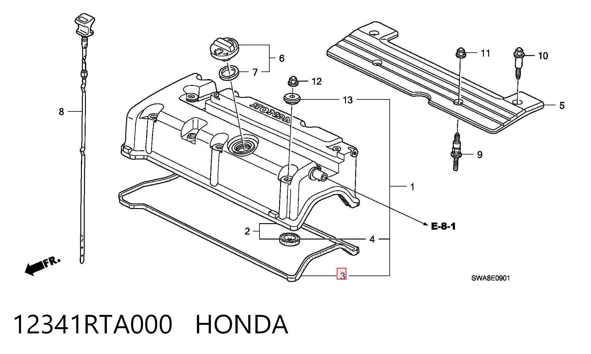 Uszczelka pokrywy zaworowej silnika do Acura RDX  