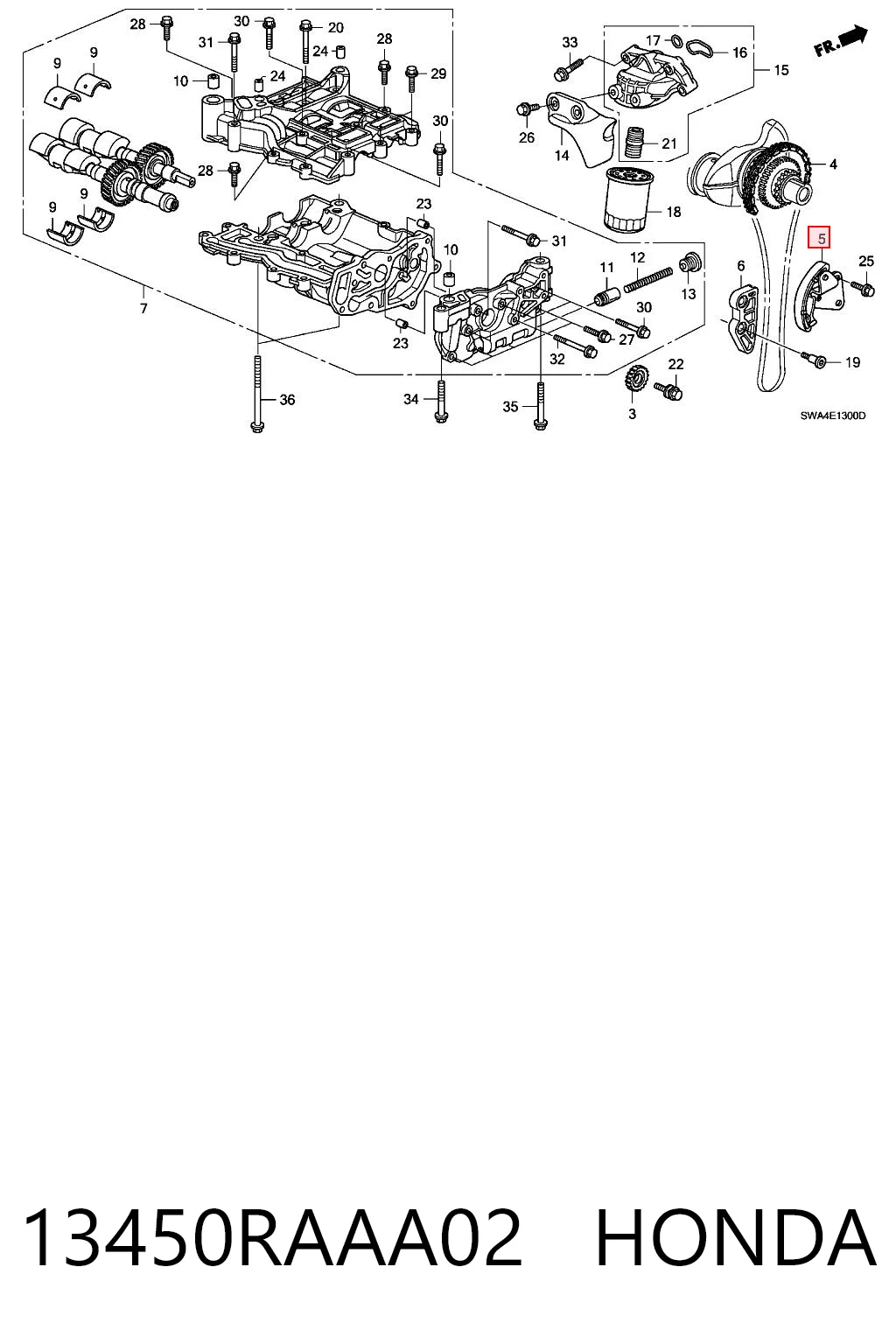 13450RAAA02 Honda Tłumik drgań łańcucha rozrządu, lewy