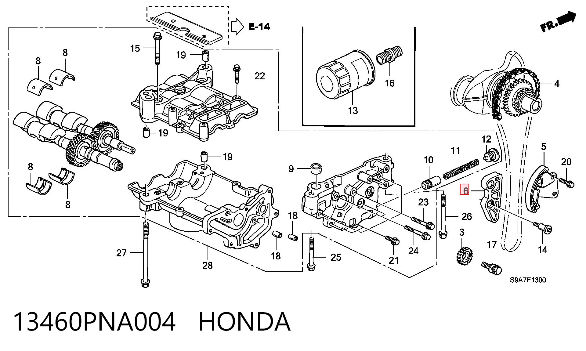 13460PNA004 Honda Tłumik drgań łańcucha rozrządu, prawy