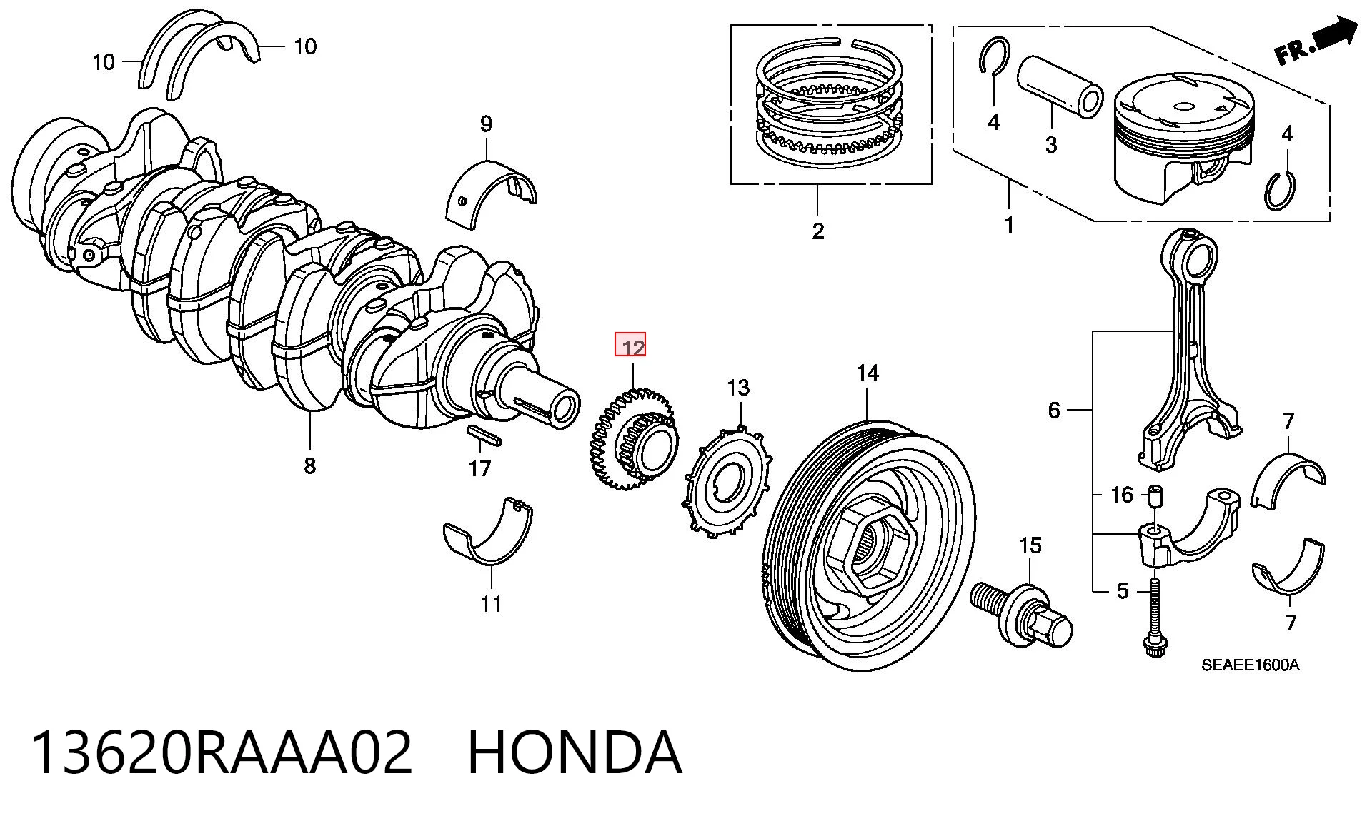 13620RAAA02 Honda Koło zębate walcowe napędu wałka rozrządu