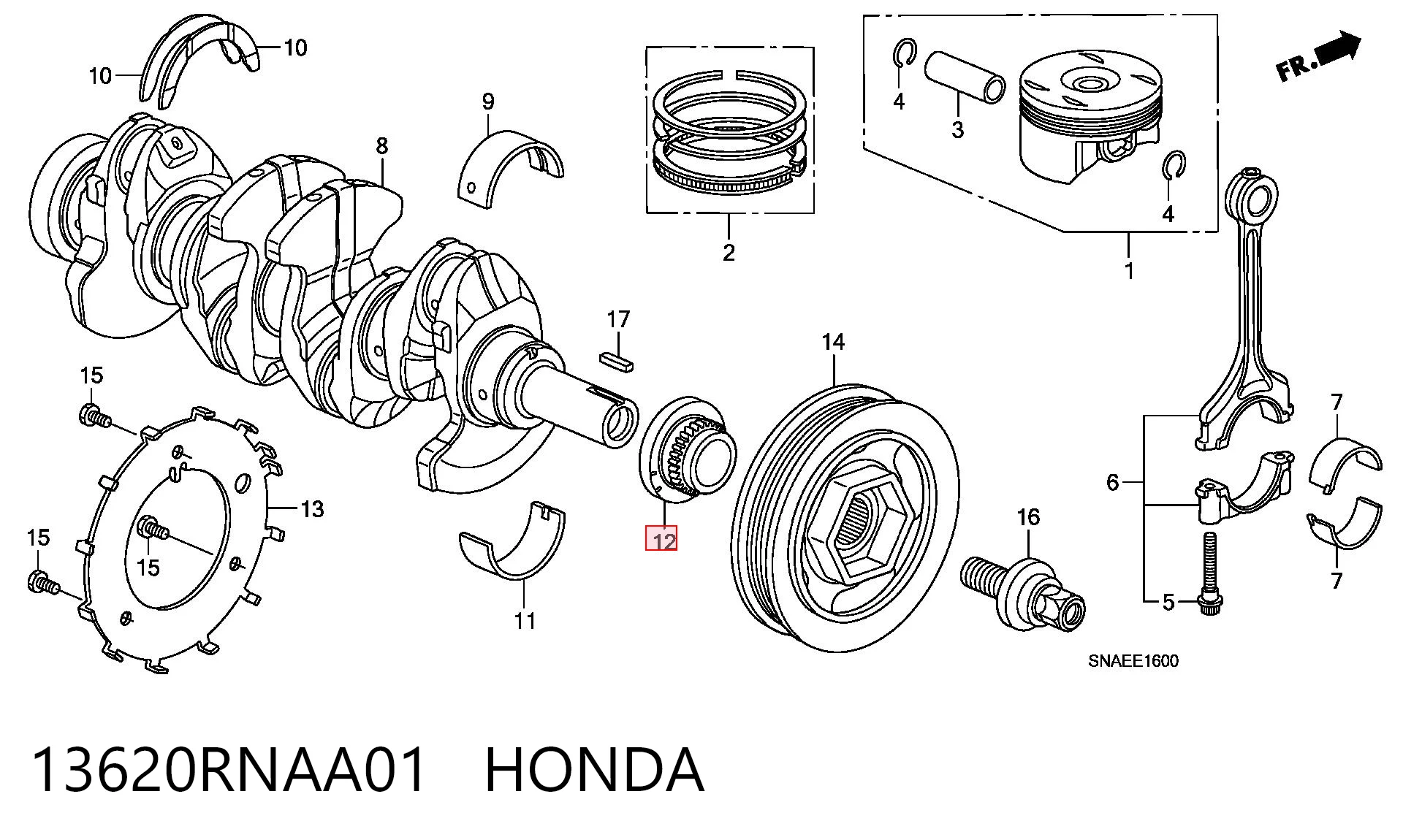 13620RNAA01 Honda Koło zębate walcowe napędu wałka rozrządu
