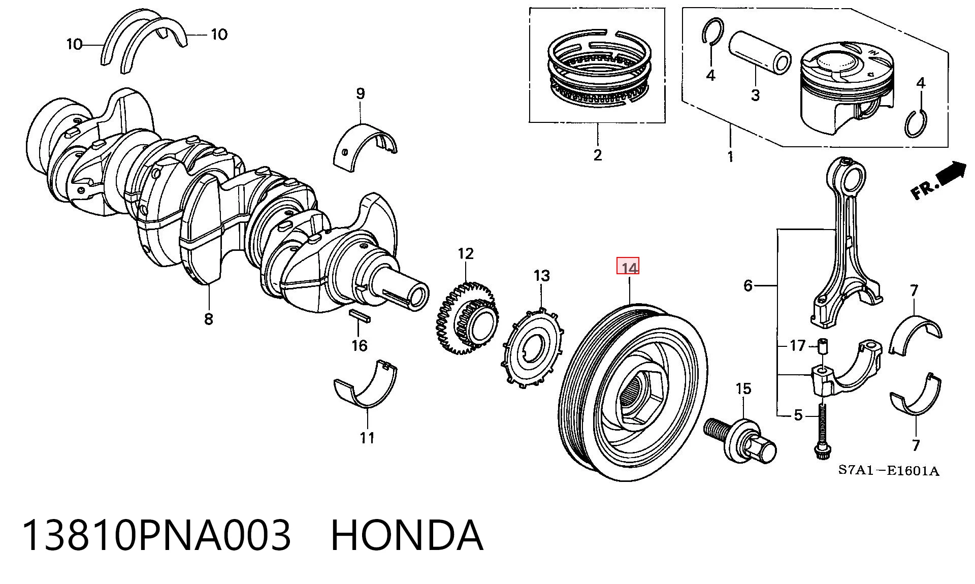 13810PNA003 Honda Koło pasowe wału korbowego