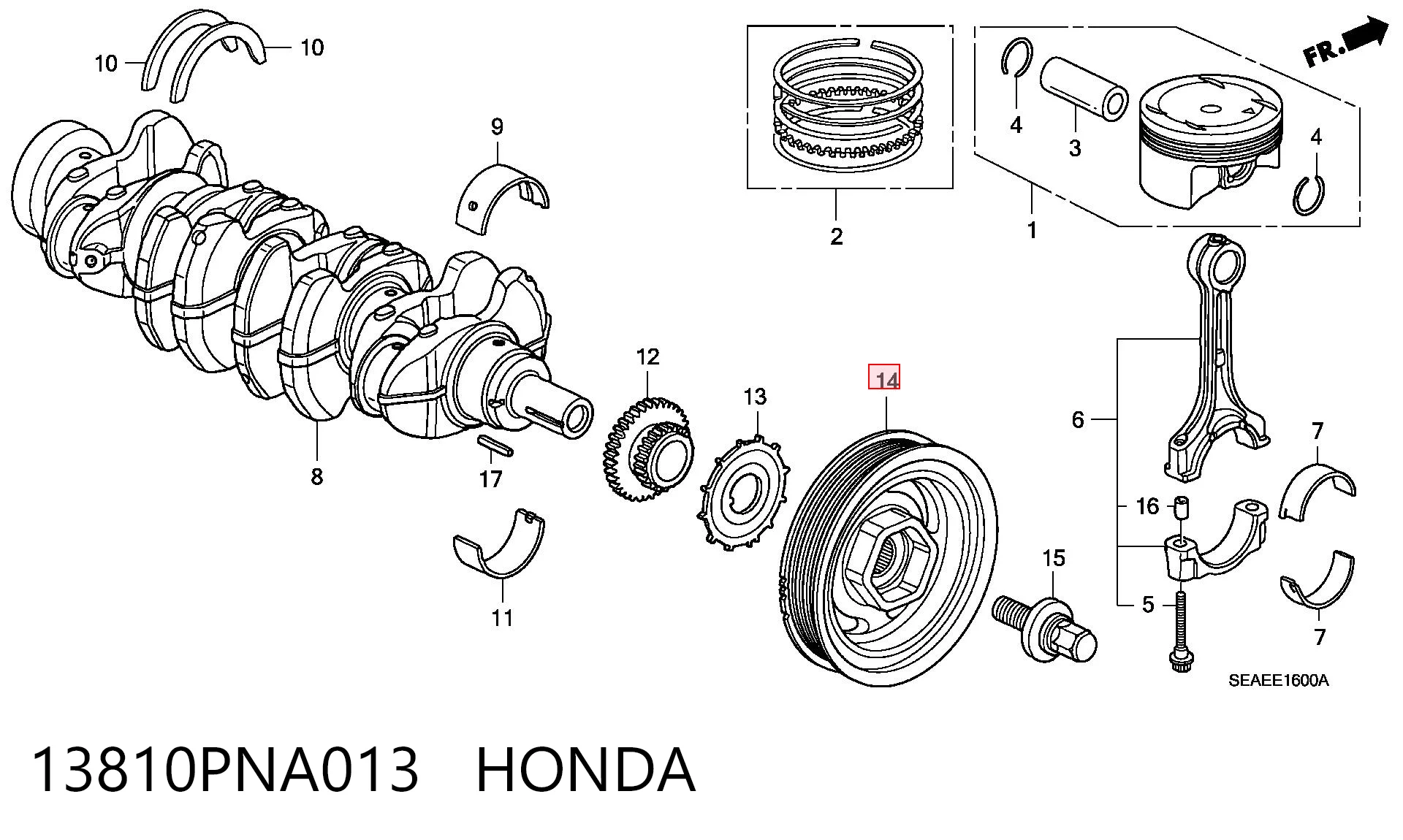 13810PNA013 Honda Koło pasowe wału korbowego