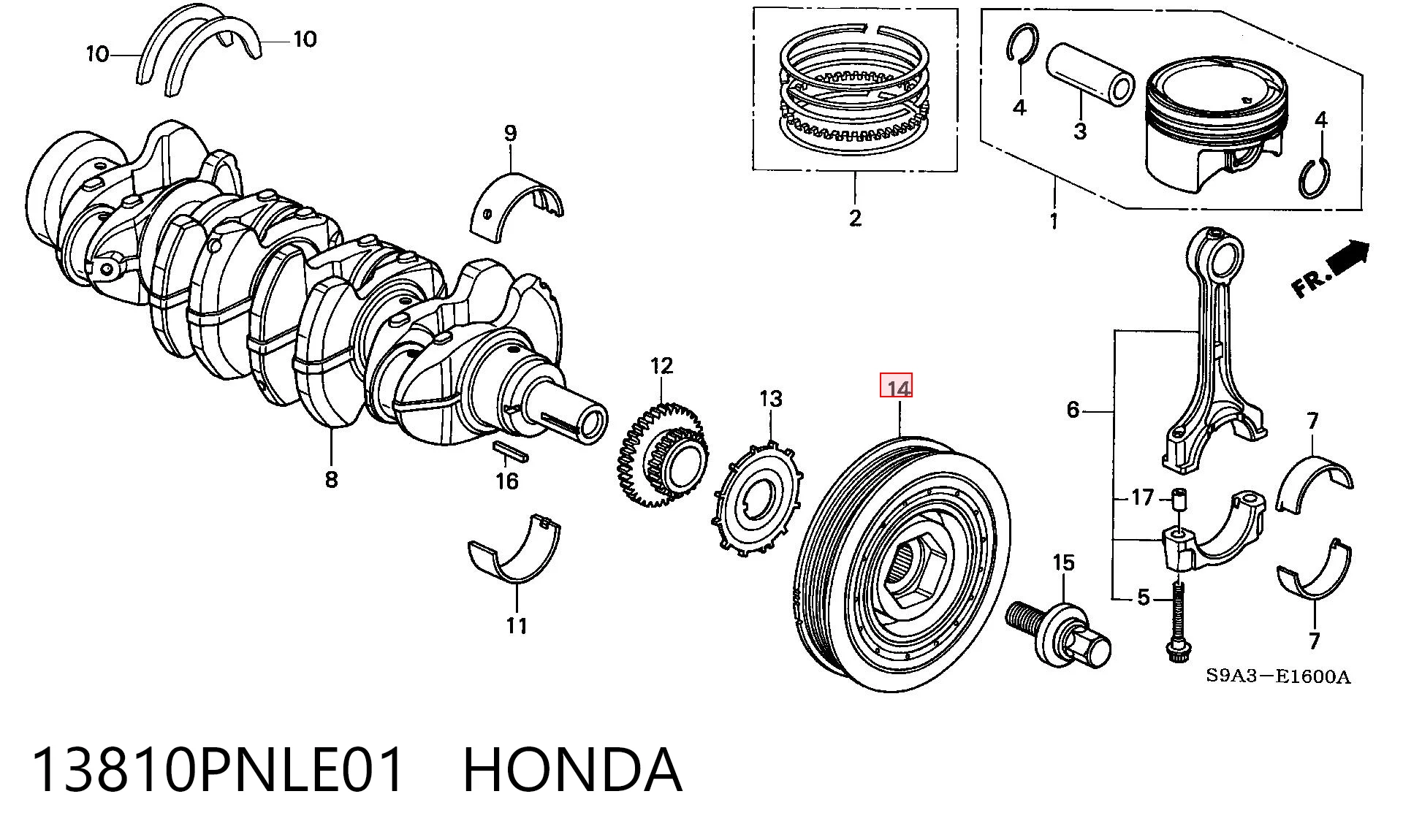13810PNLE01 Honda Koło pasowe wału korbowego