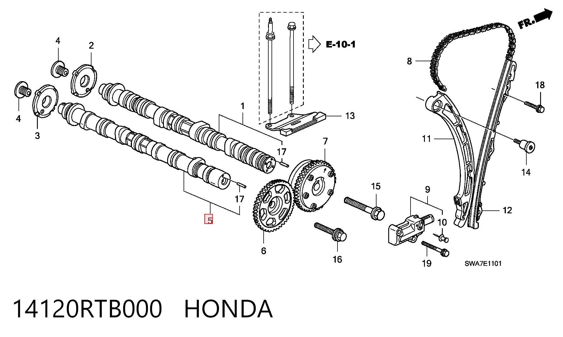 14120RTB000 Honda Wał rozrządu silnika wylotowy, wydechowy