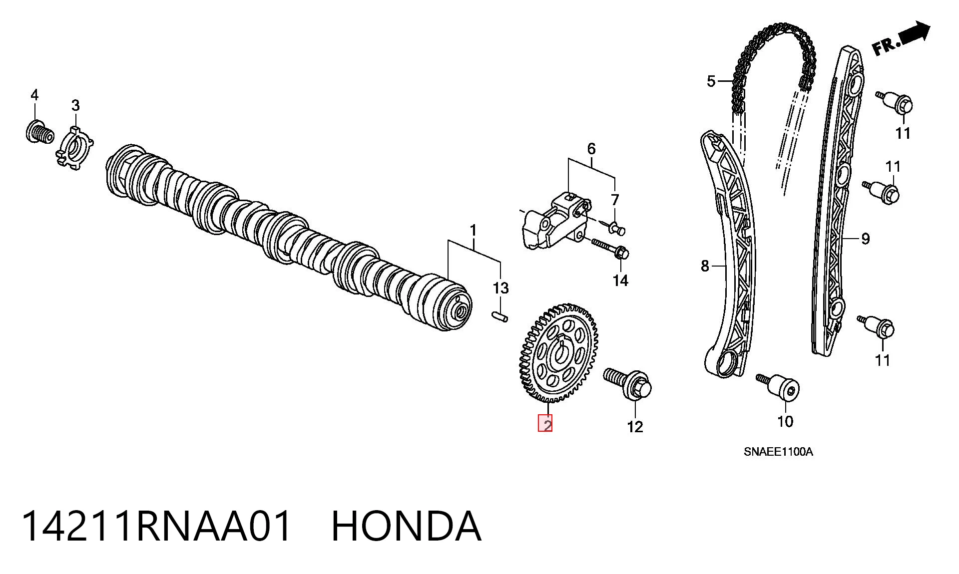 14211RNAA01 Honda Koło zębatewalcowe wałka rozrządu silnika