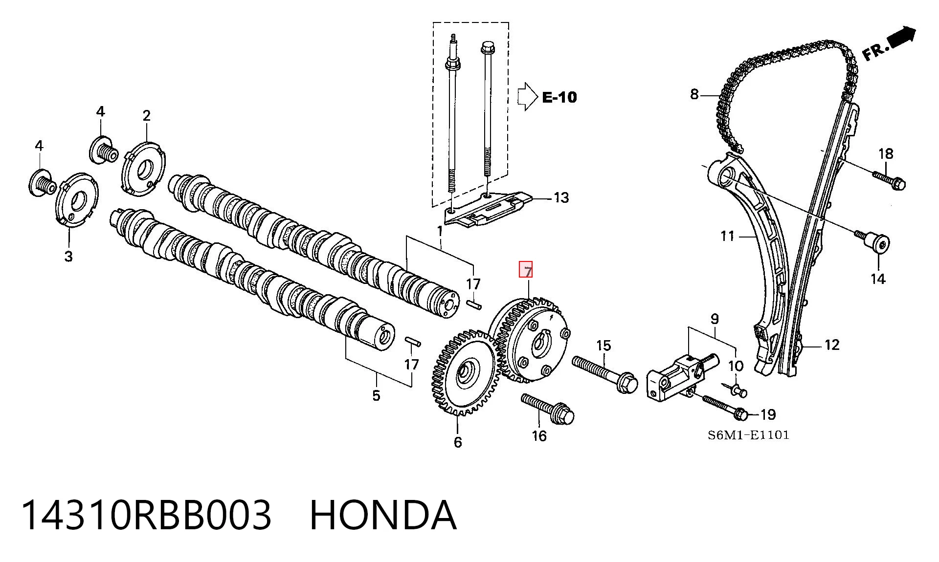 14310RBB003 Honda Koło zębate walcowe wału rozrządu silnika, dolotowego (ssącego)