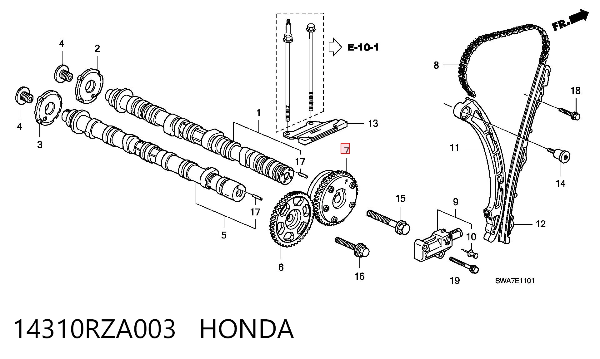 14310RZA003 Honda Koło zębate walcowe wału rozrządu silnika, dolotowego (ssącego)