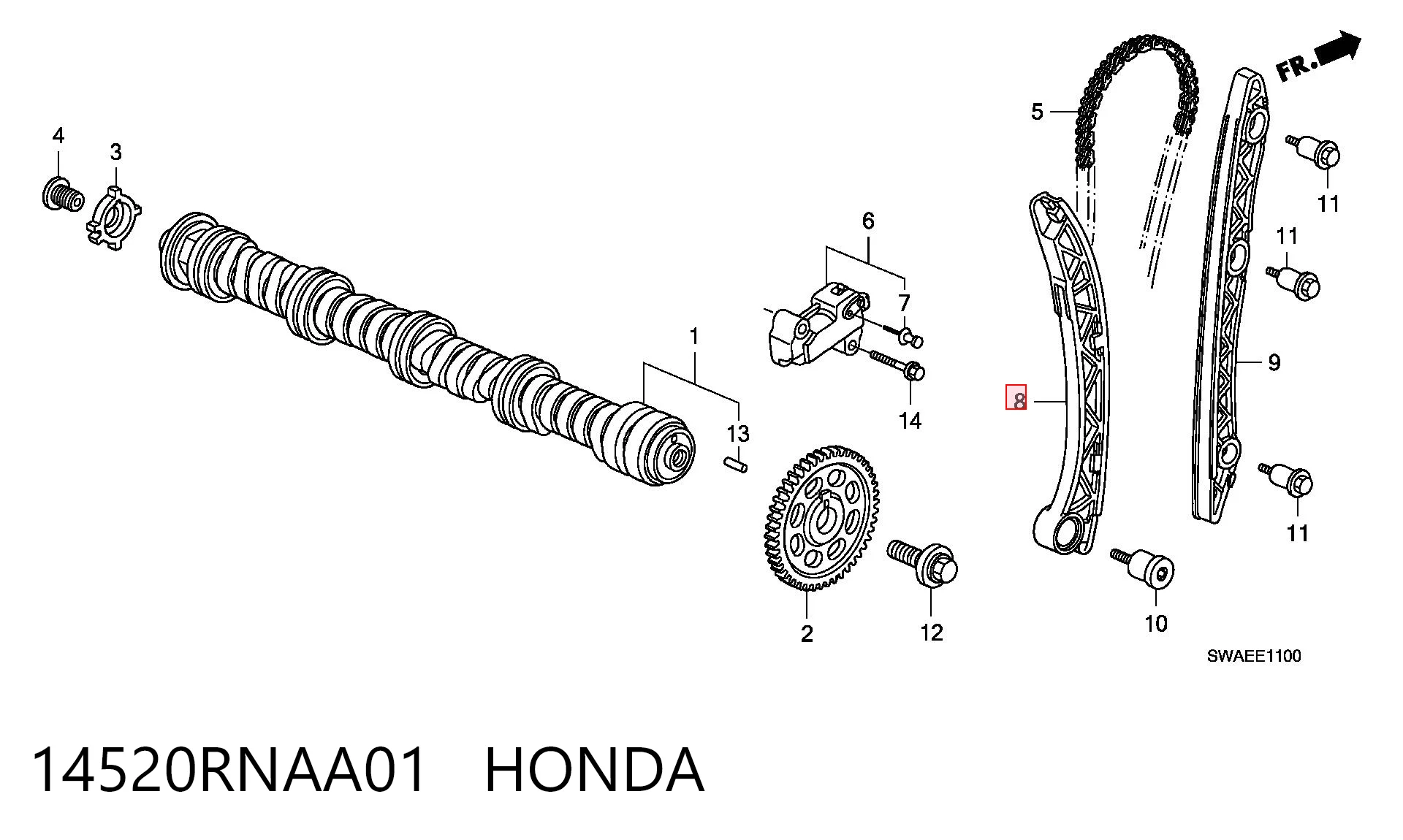 14520RNAA01 Honda Prowadnica napinacza łańcucha rozrządu