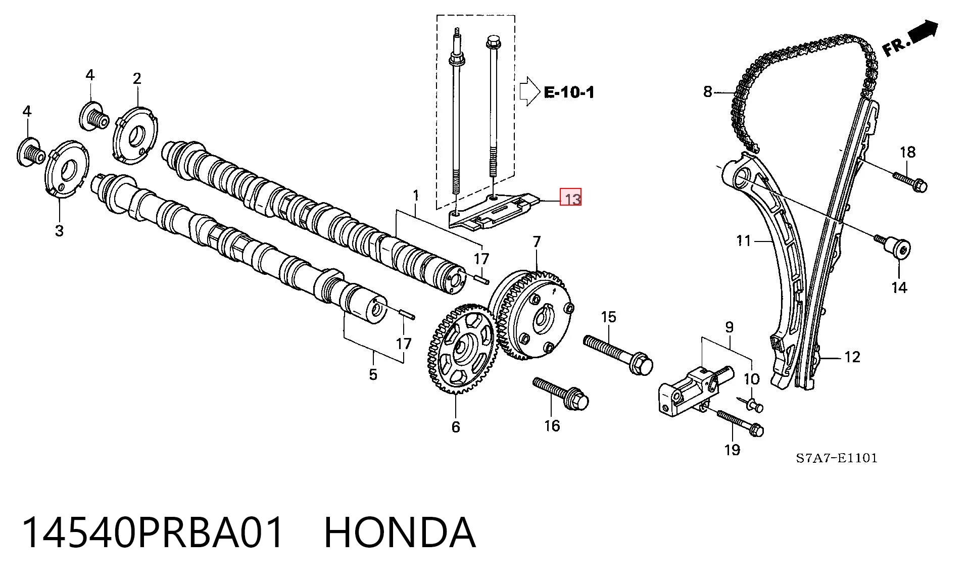 14540PRBA01 Honda Tłumik drgań łańcucha rozrządu górny (głowica cylindrów)
