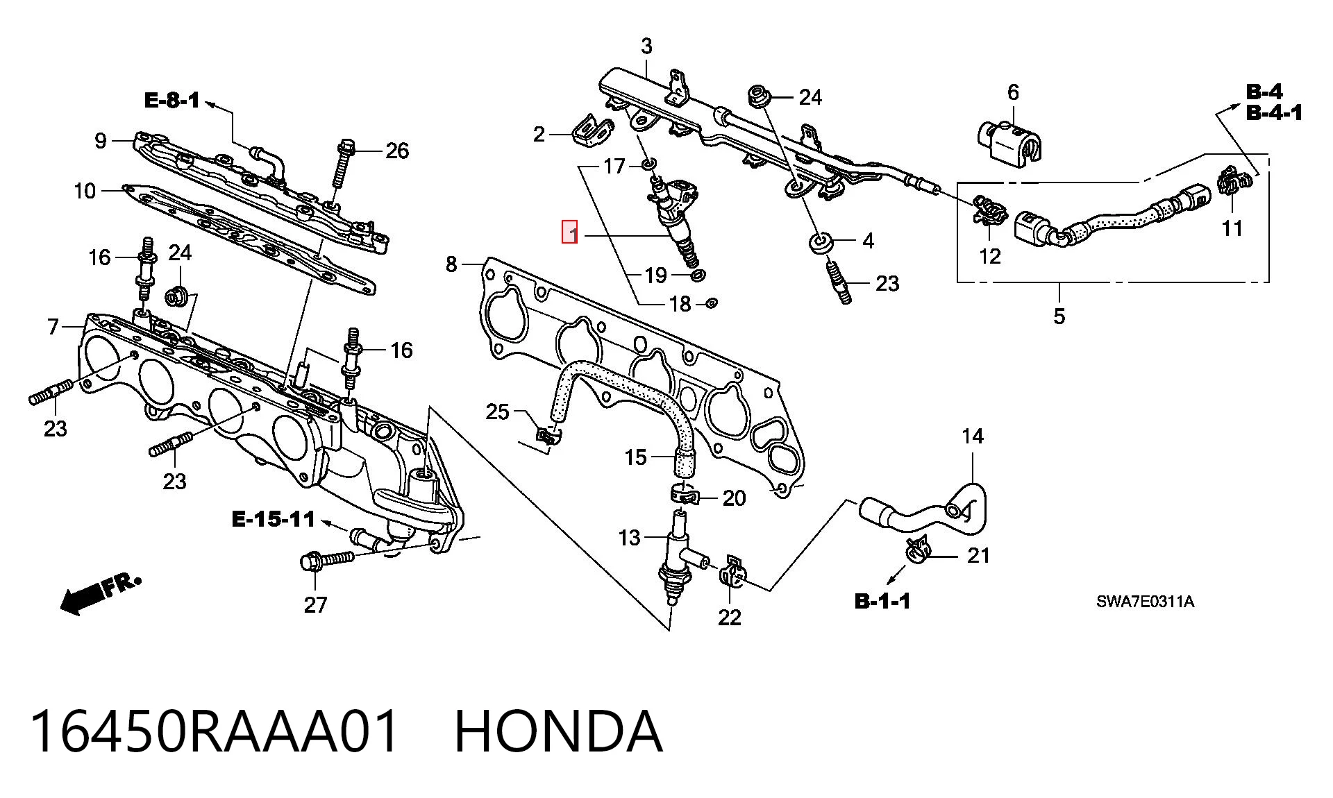 16450RAAA01 Honda Wtryskiwacz paliwa