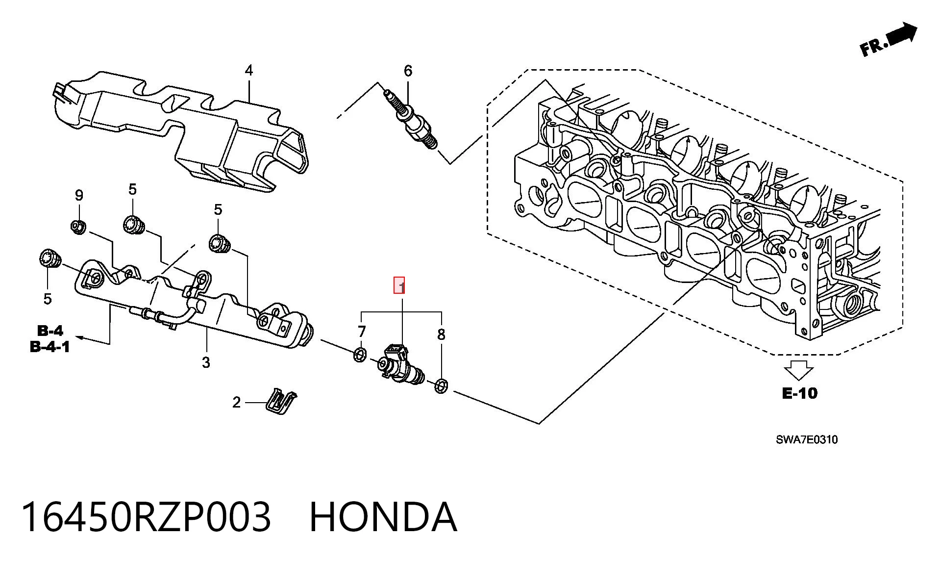16450RZP003 Honda Wtryskiwacz paliwa