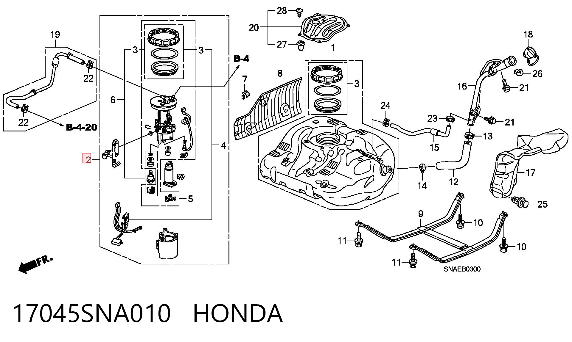 17045SNA010 Honda Moduł pompy paliwowej z czujnikiem poziomu paliwa