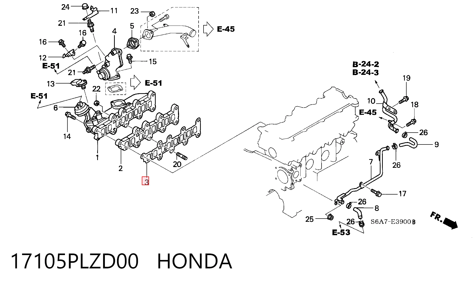 Uszczelka kolektora ssącego do Honda Civic VII EU, EP, EV