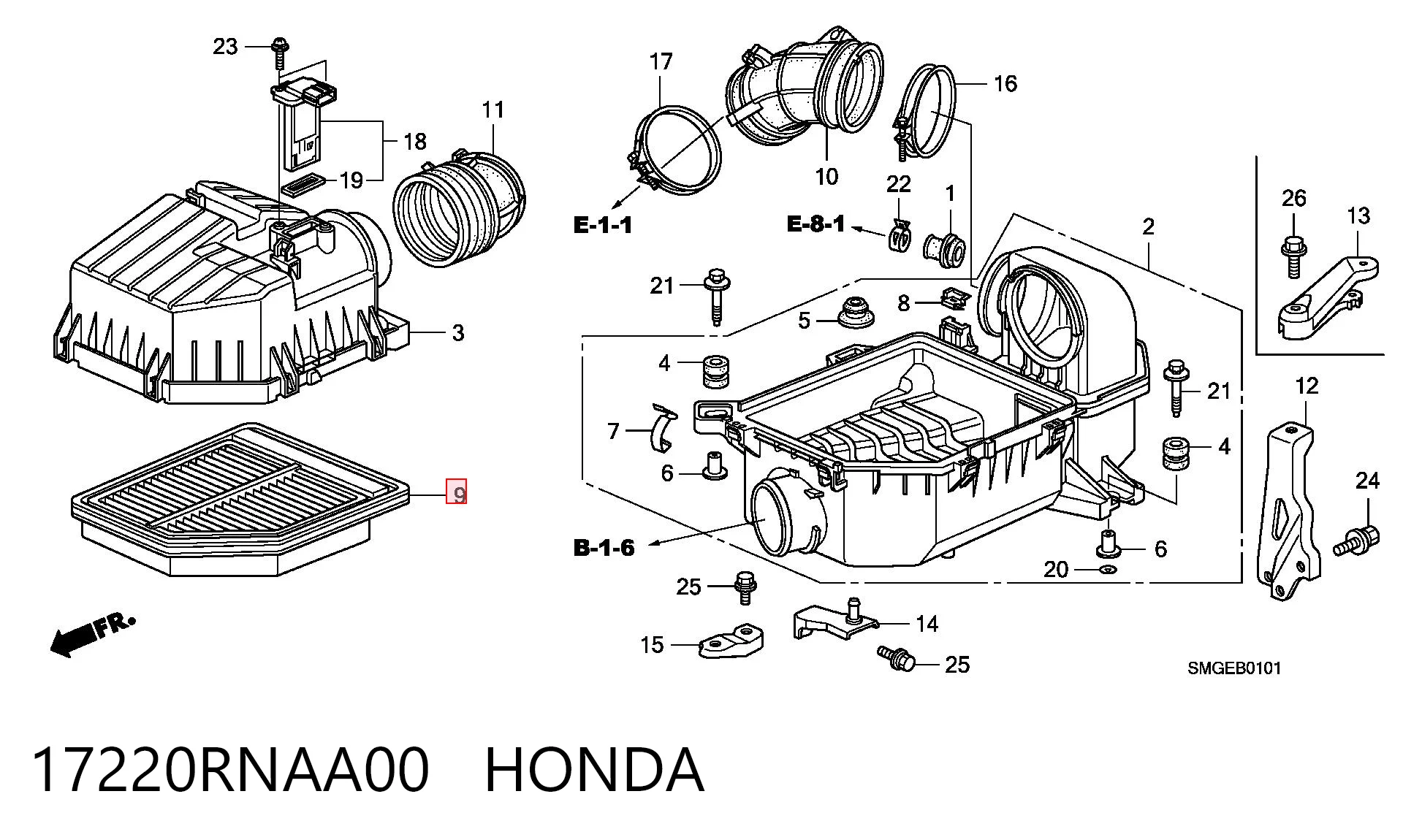 17220RNAA00 Honda Filtr powietrza