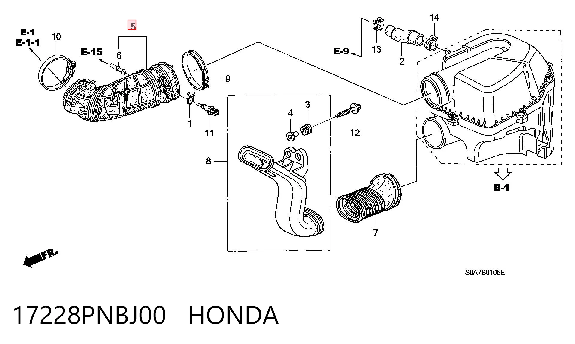 17228PNBJ00 Honda Króciec powietrza, wylot filtra powietrznego