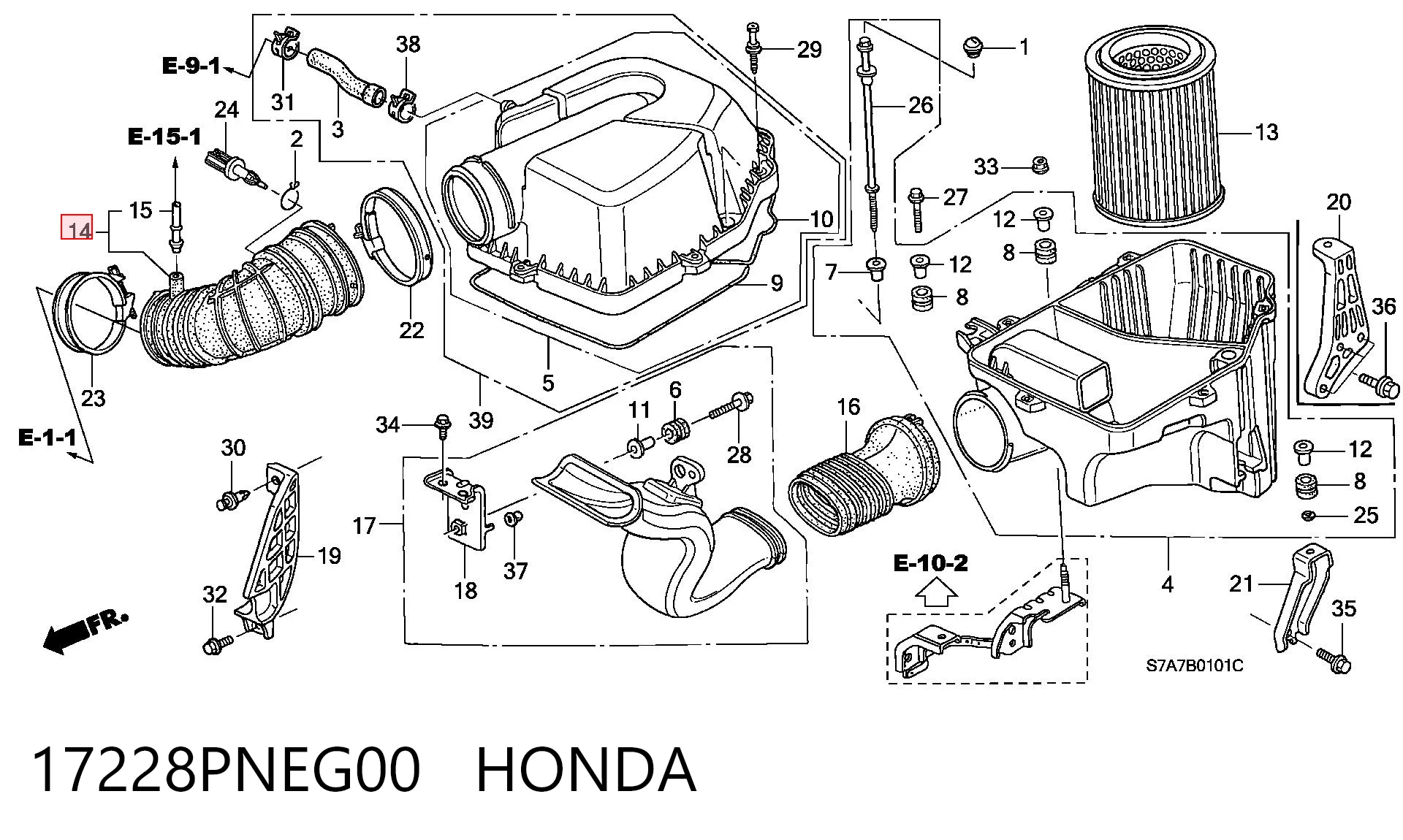 17228PNEG00 Honda Króciec powietrza, wylot filtra powietrznego