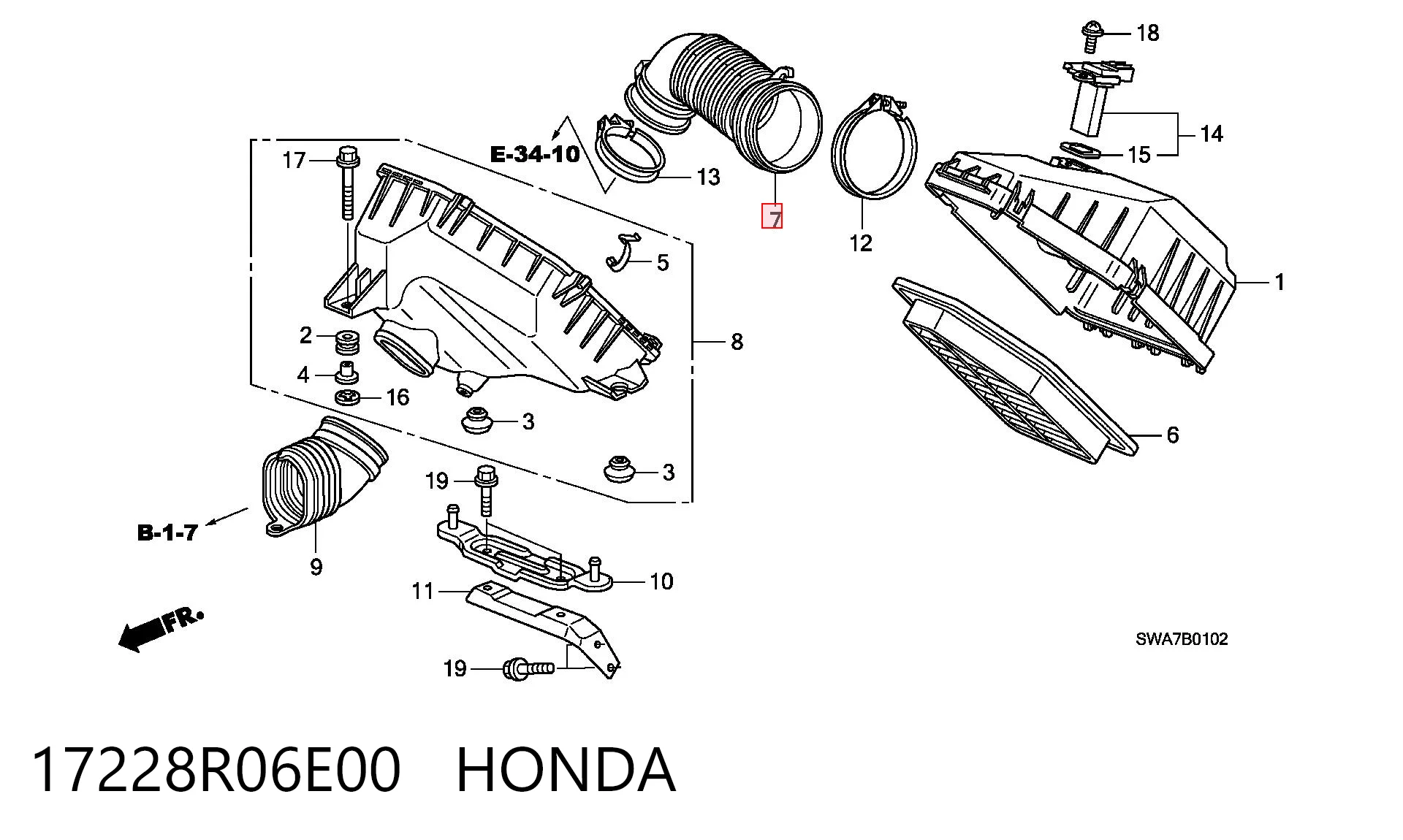 17228R06E00 Honda Króciec powietrza, wylot filtra powietrznego