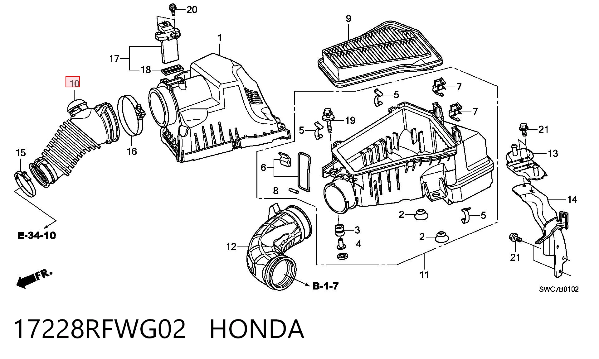17228RFWG02 Honda Króciec powietrza, wlot filtra powietrznego