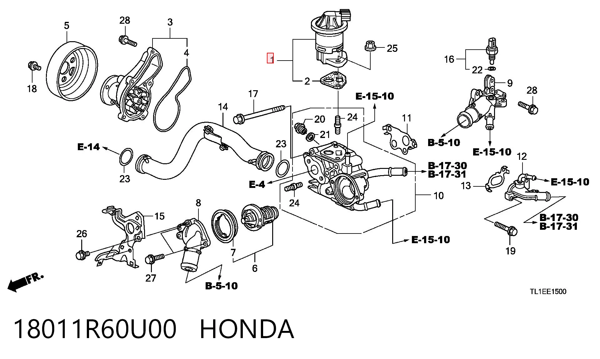 18011R60U00 Honda Zawór recyrkulacji spalin EGR