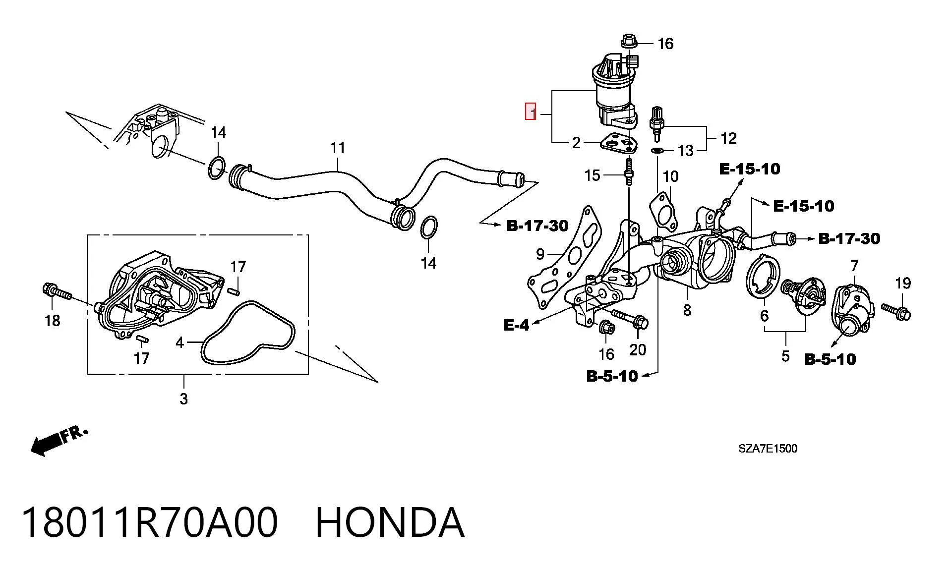 18011R70A00 Honda Zawór recyrkulacji spalin EGR