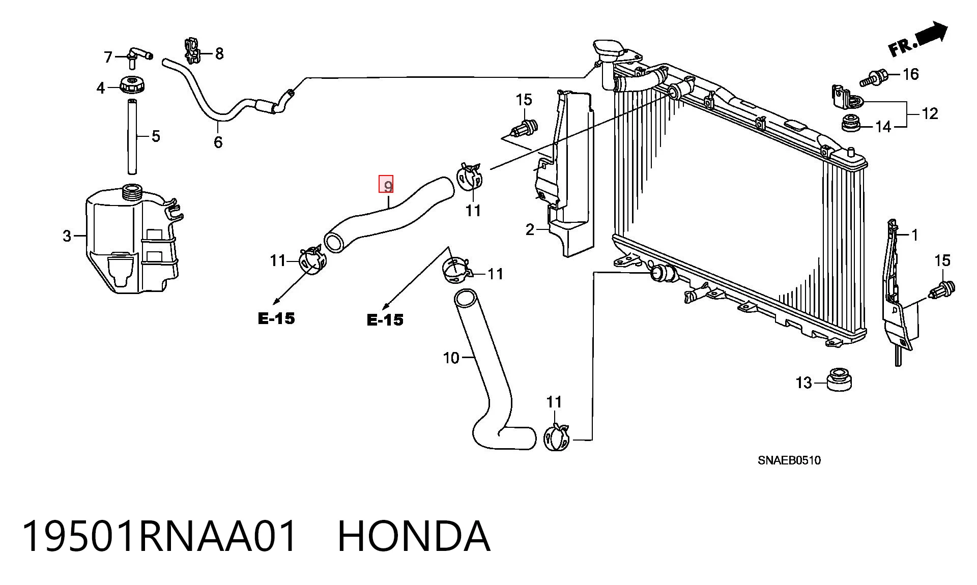 Przewód (króciec) chłodnicy górny Honda Civic VIII sedana (FD, FA) (2005 - 2013) cena, od 12,13 USD