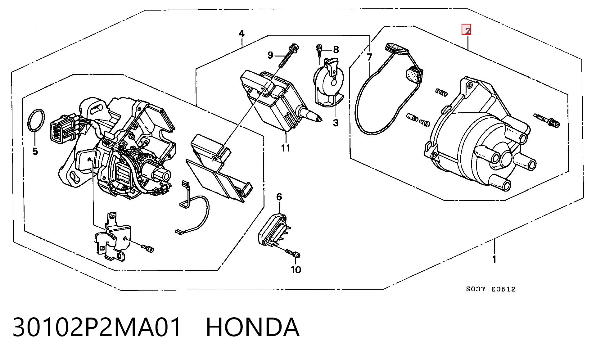 30102P2MA01 Honda Kopułka rozdzielacza zapłonu